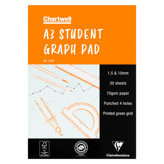 Clairefontaine Chartwell Student Graph Pad - 70gsm - A3 - 30 sheets - Metric Measurements