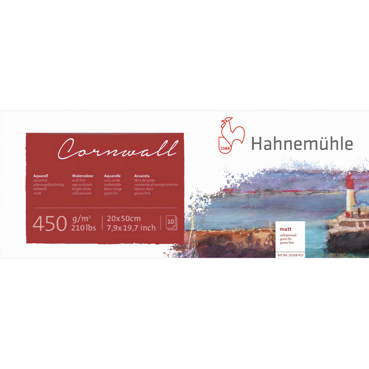Hahnemühle Cornwall Panorama Block 20x50 - Cover, showcasing a painting of Newlyn Harbour
