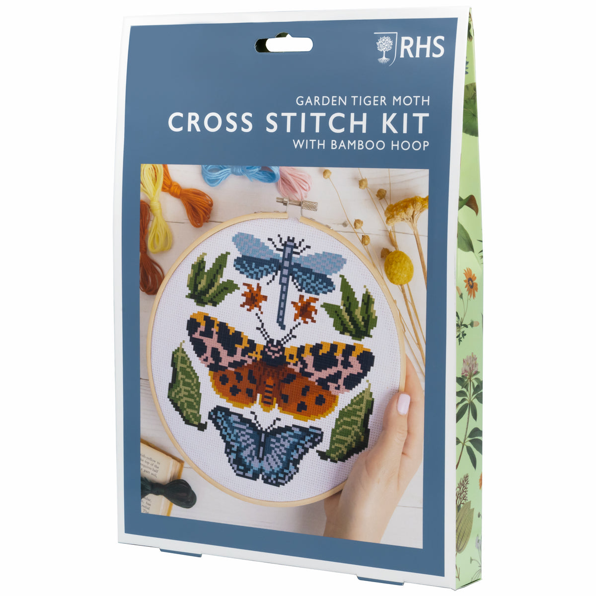 RHS Cross Stitch Kit with Bamboo Hoop - Garden Tiger Moth