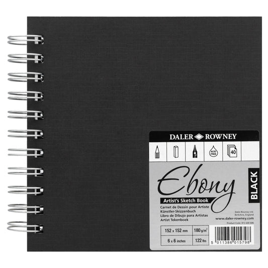 Daler-Rowney Ebony Hardback Artists' Sketchbook - 6 x 6 inches - 180gsm - 40 Sheets