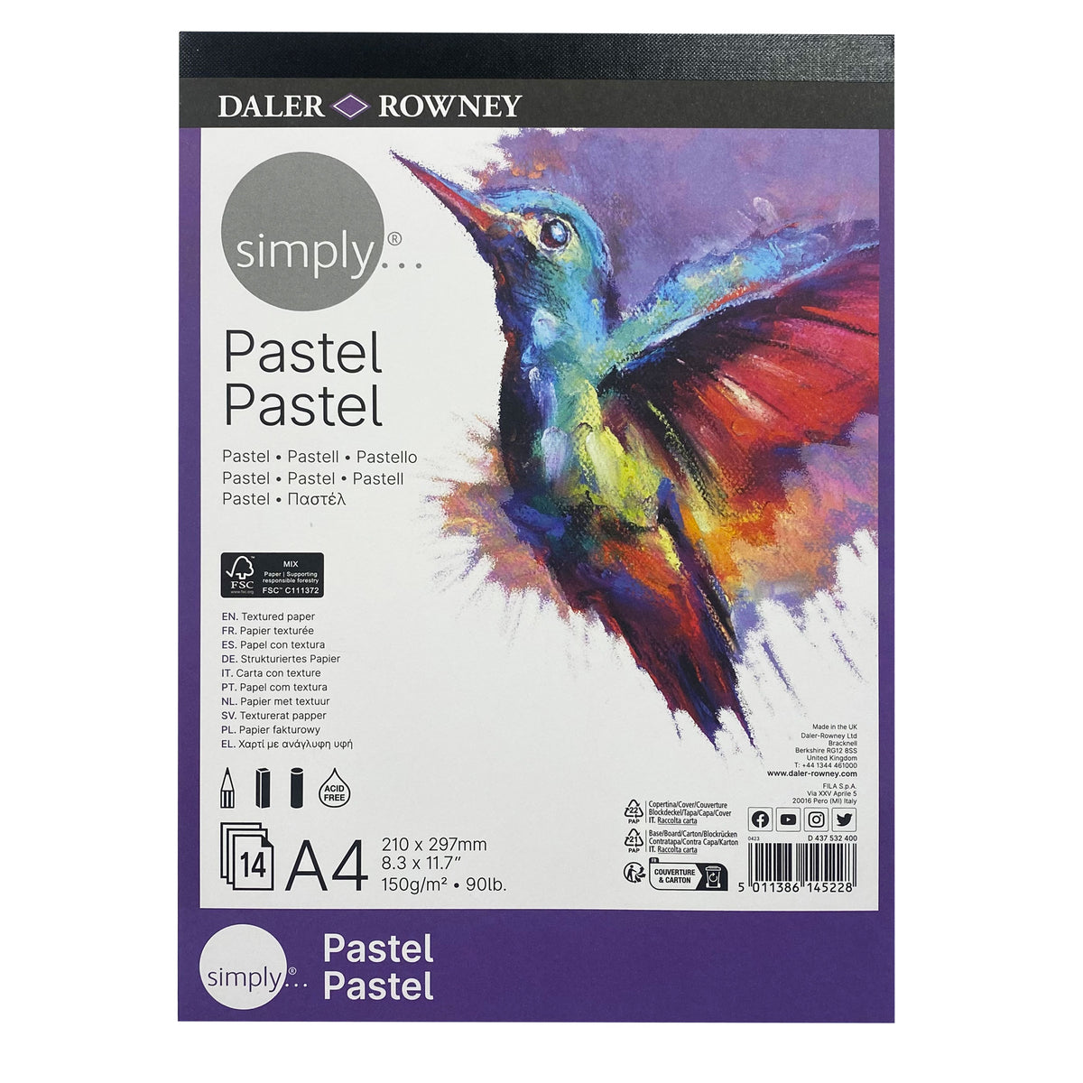 Daler-Rowney Simply Pastel Paper Pad - A4 150gsm 14 Sheets