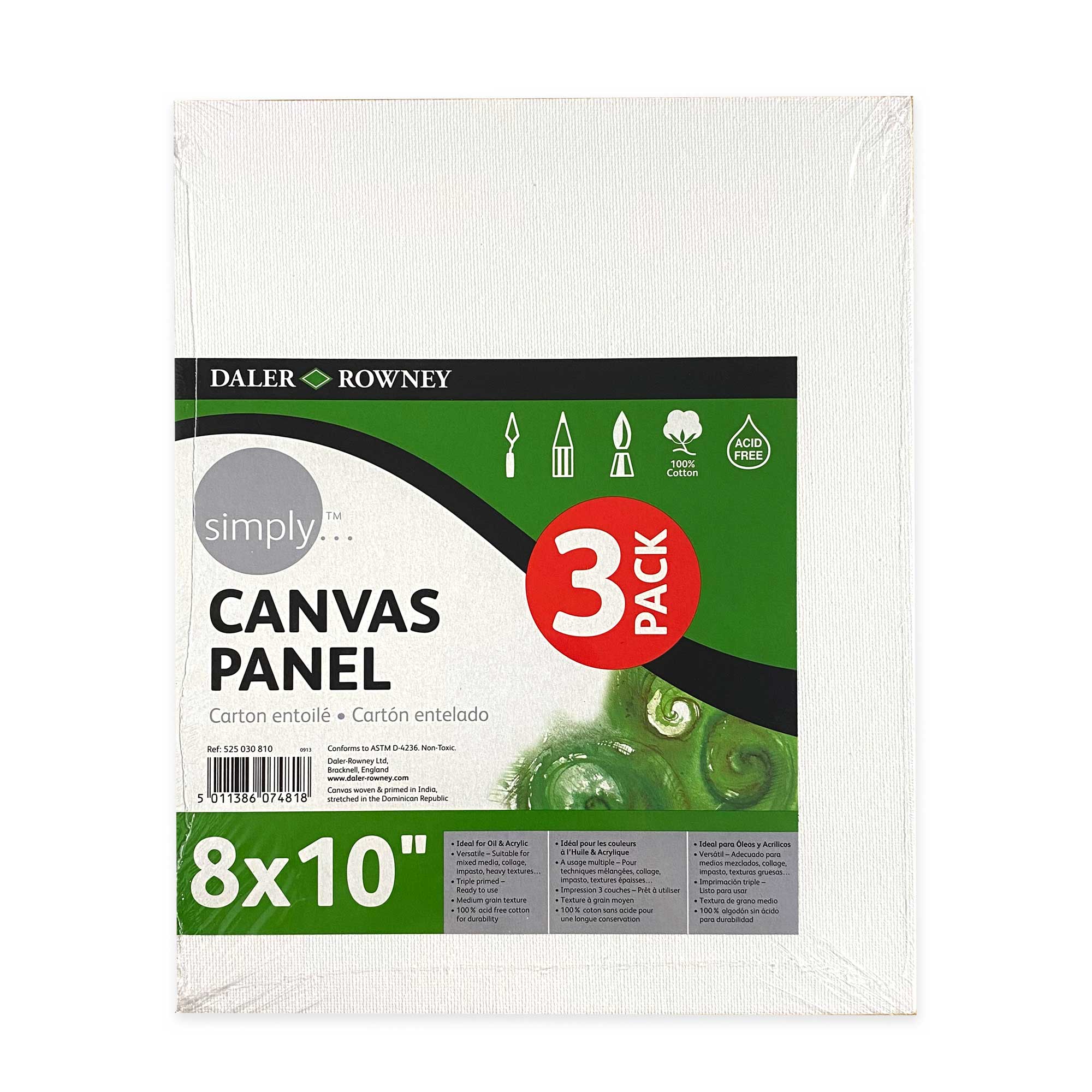 Daler-Rowney 12 x 16 Simply Art Canvas Panel Pack - 3 ct