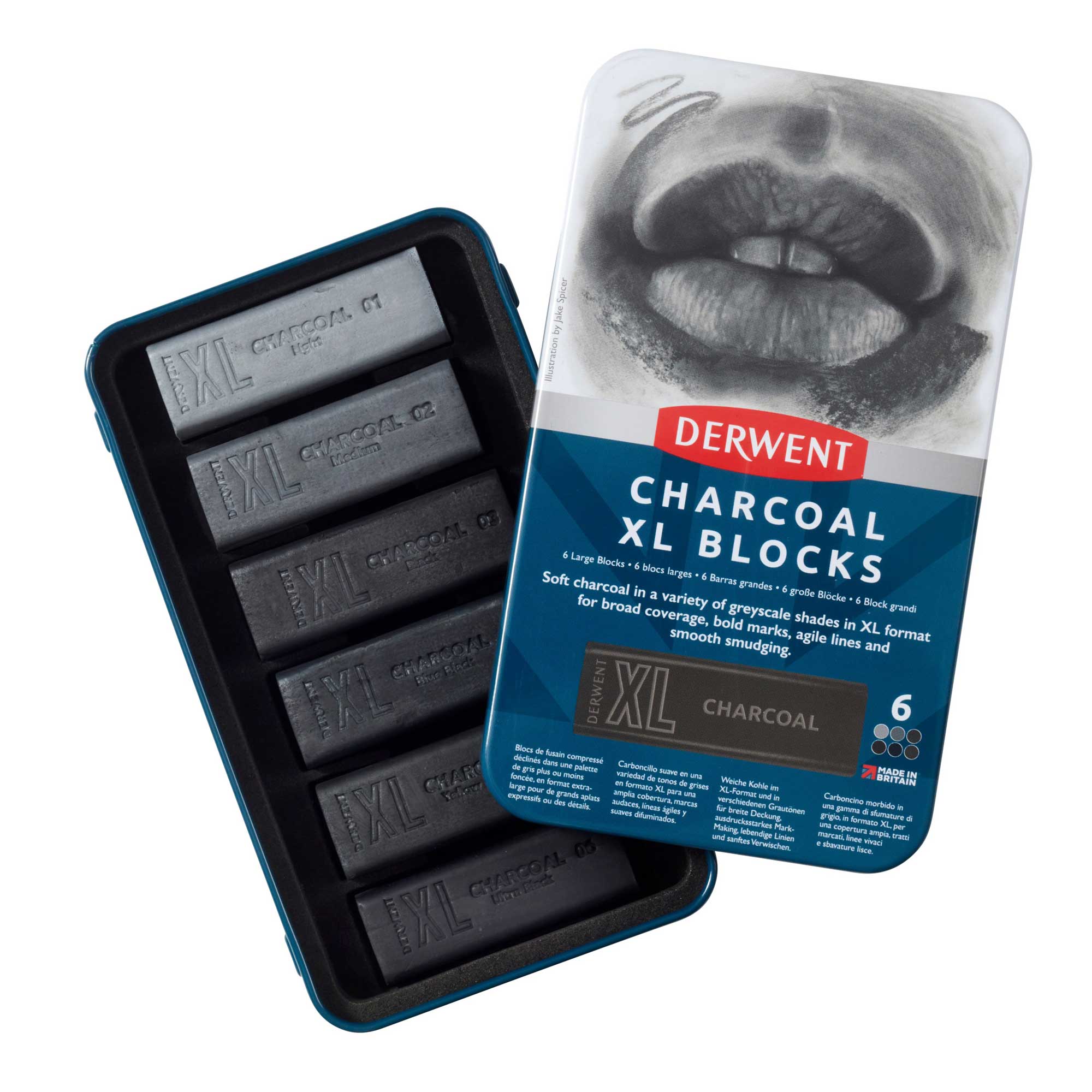 Derwent Charcoal XL Blocks Tin of 6