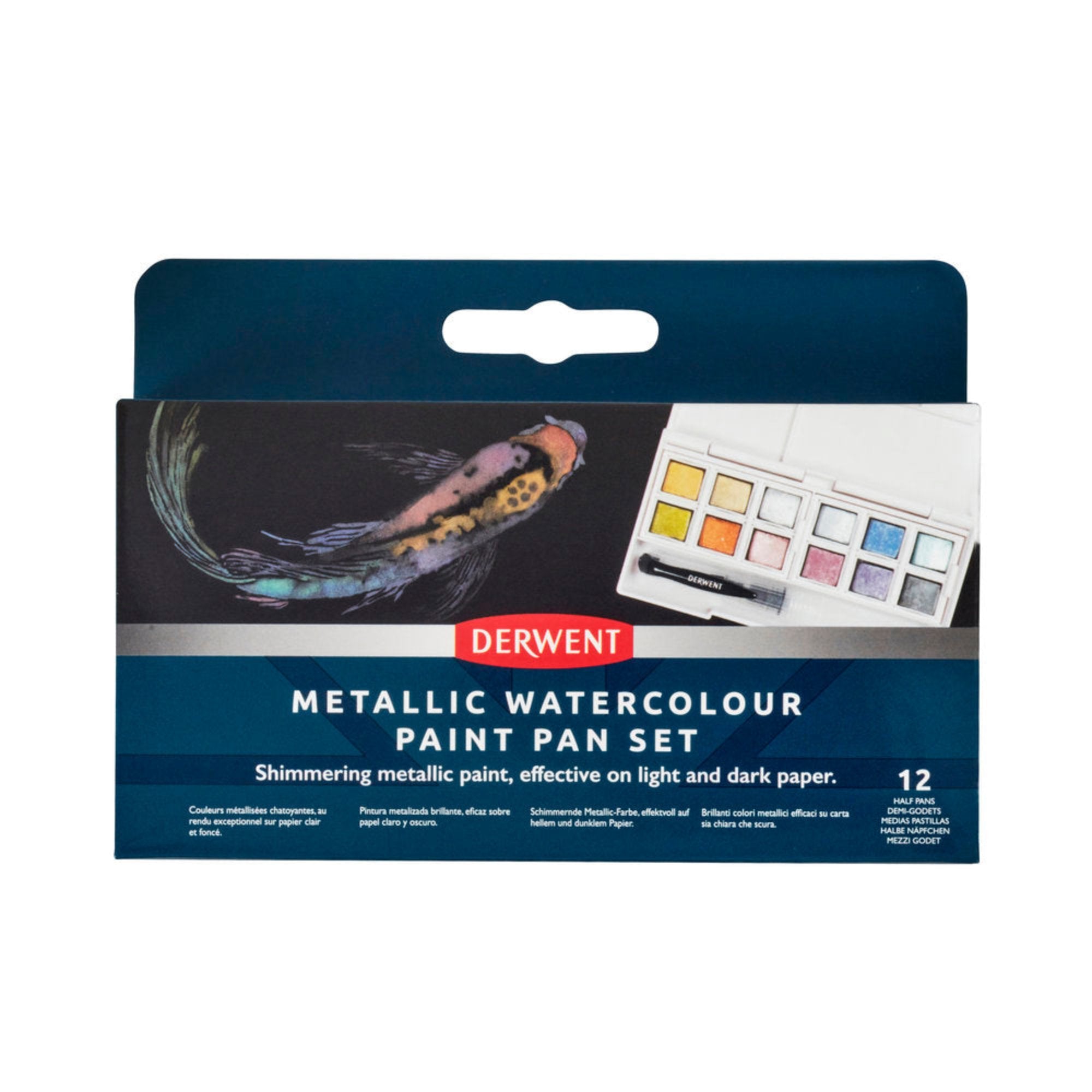 Derwent Metallic Watercolour Paint Pans - Set of 12 - Box