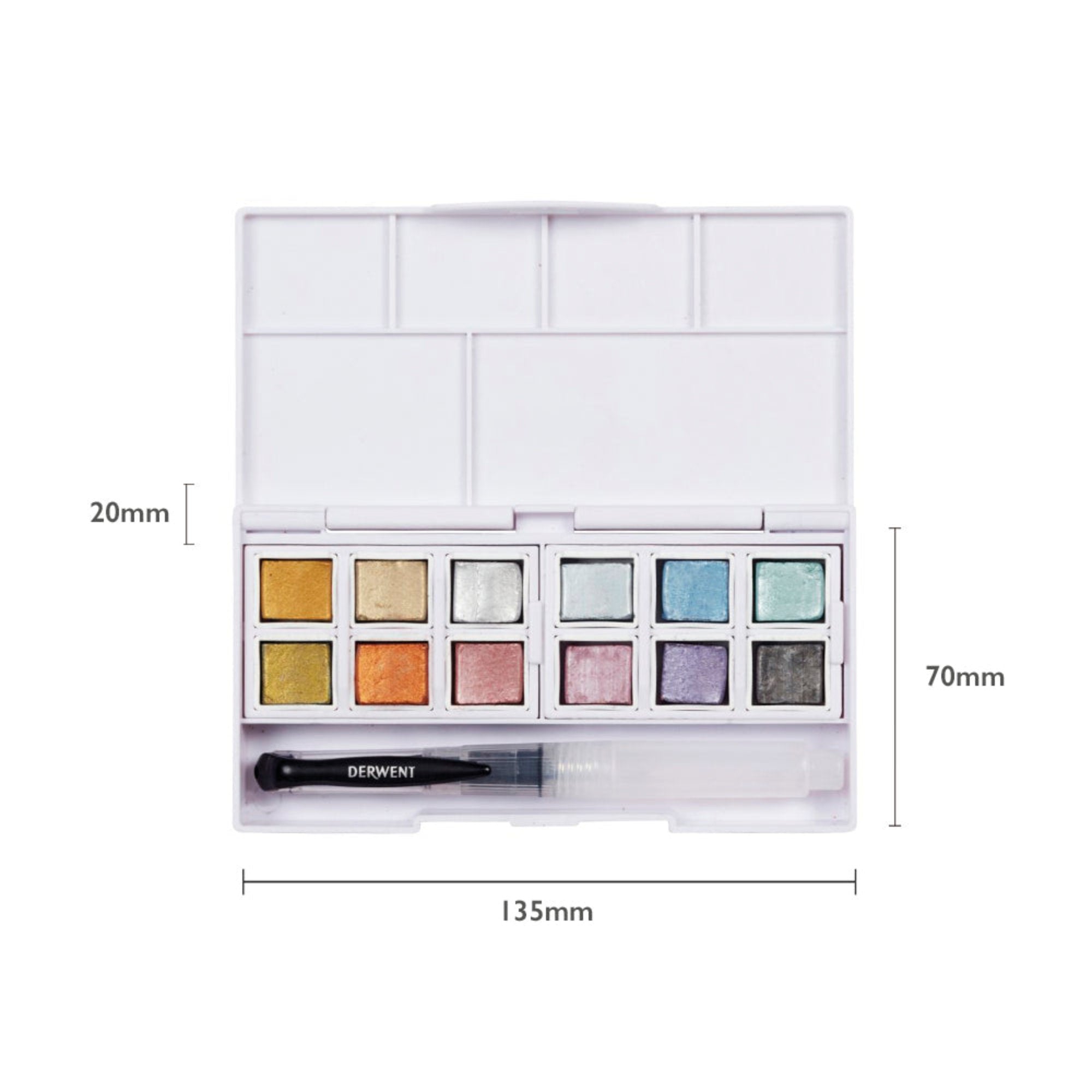 Derwent Metallic Watercolour Paint Pans - Set of 12 - Dimensions