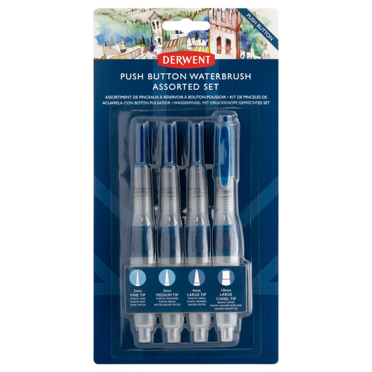 Derwent Push Button Waterbrush - Assorted Set of 4