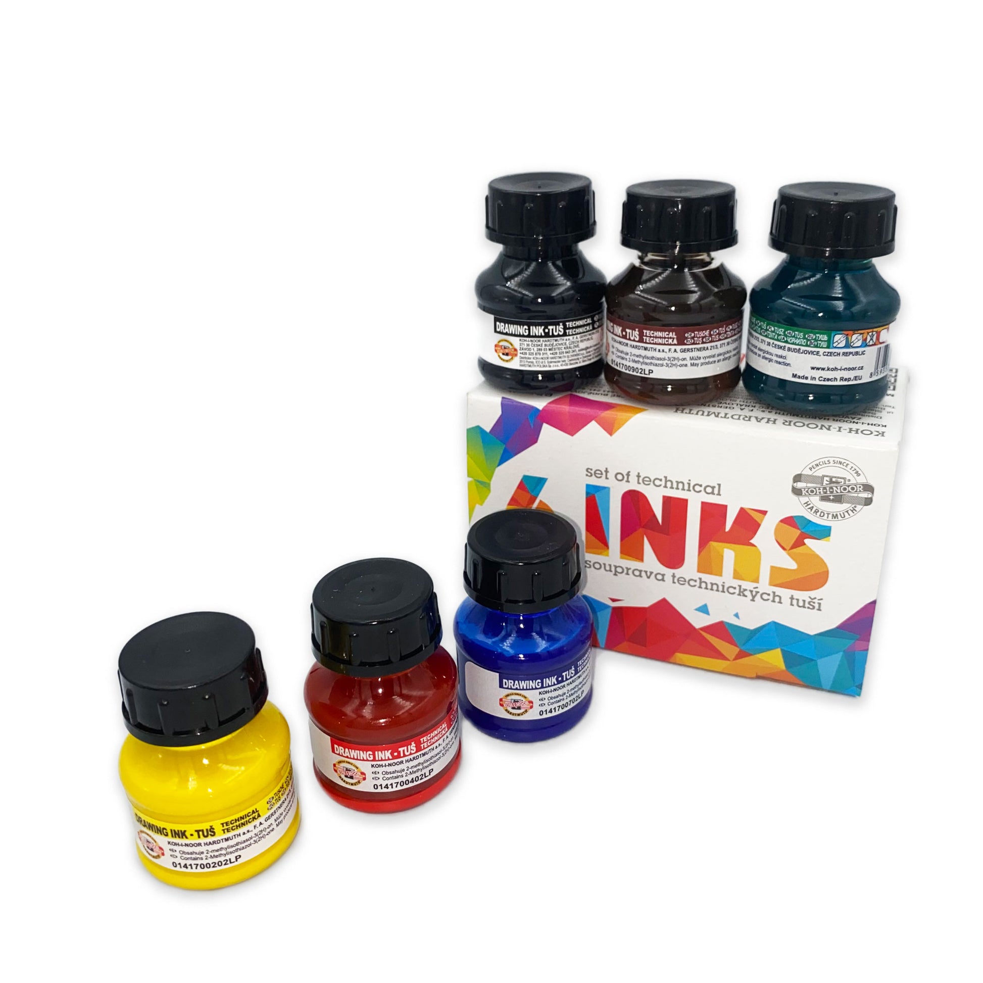 Set of 6 x 20g technical drawing inks.