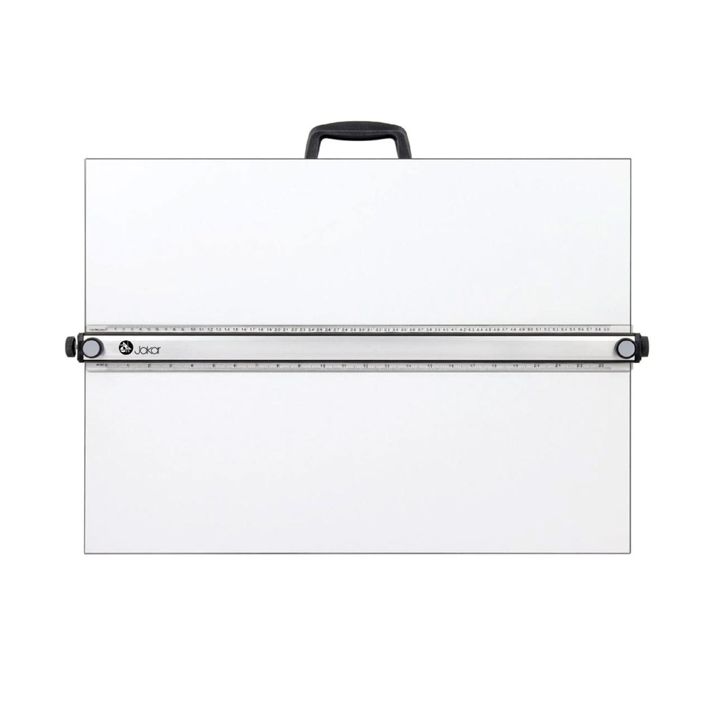 White drafting table with a ruler on a white background