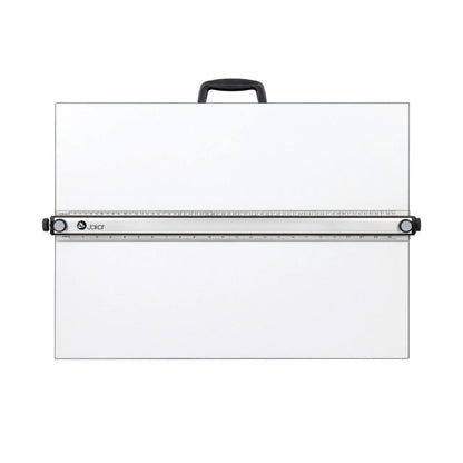 White drafting table with a ruler on a white background
