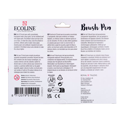 Royal Talens Ecoline Brush Pen Set of 15 Colours - Back of the box