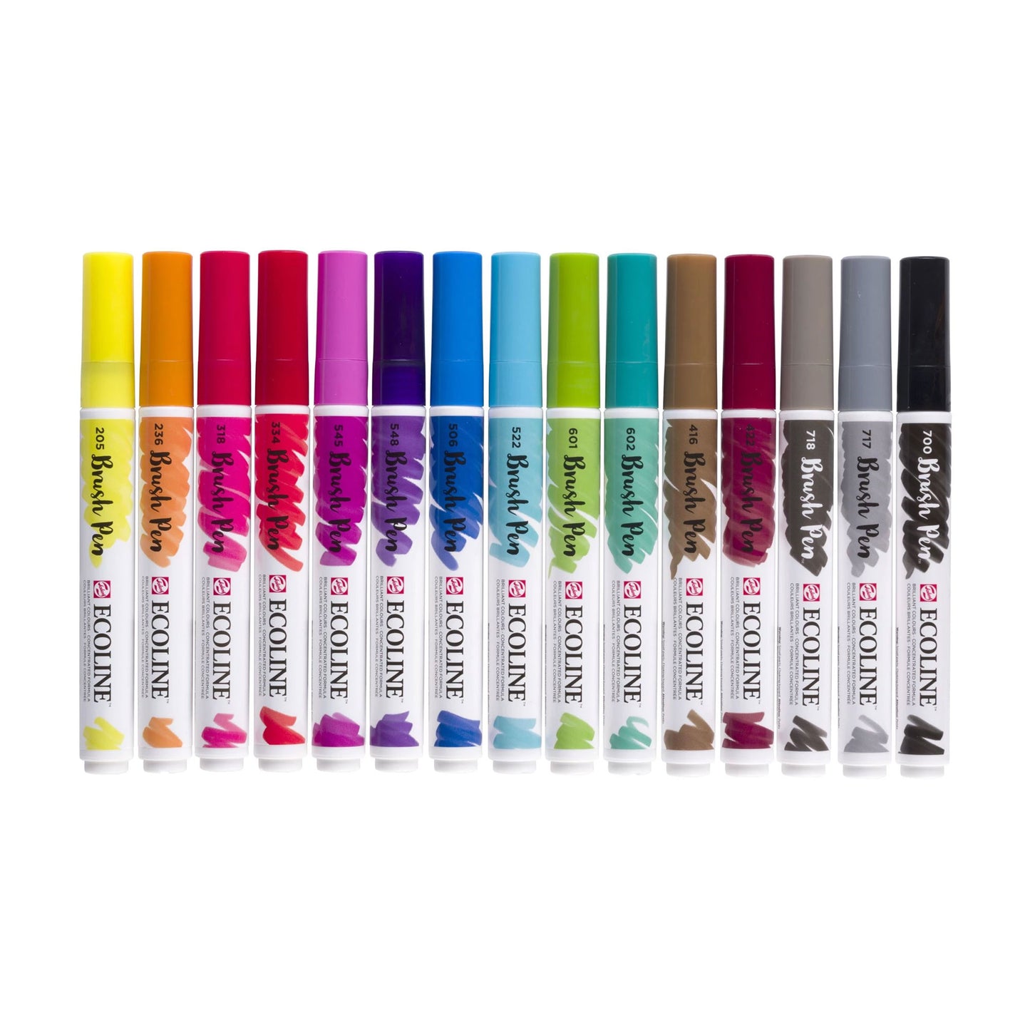 Royal Talens Ecoline Brush Pen Set of 15 Colours - Pens with Lids On
