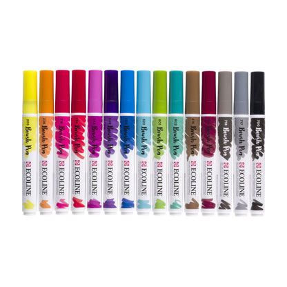 Royal Talens Ecoline Brush Pen Set of 15 Colours - Pens with Lids On