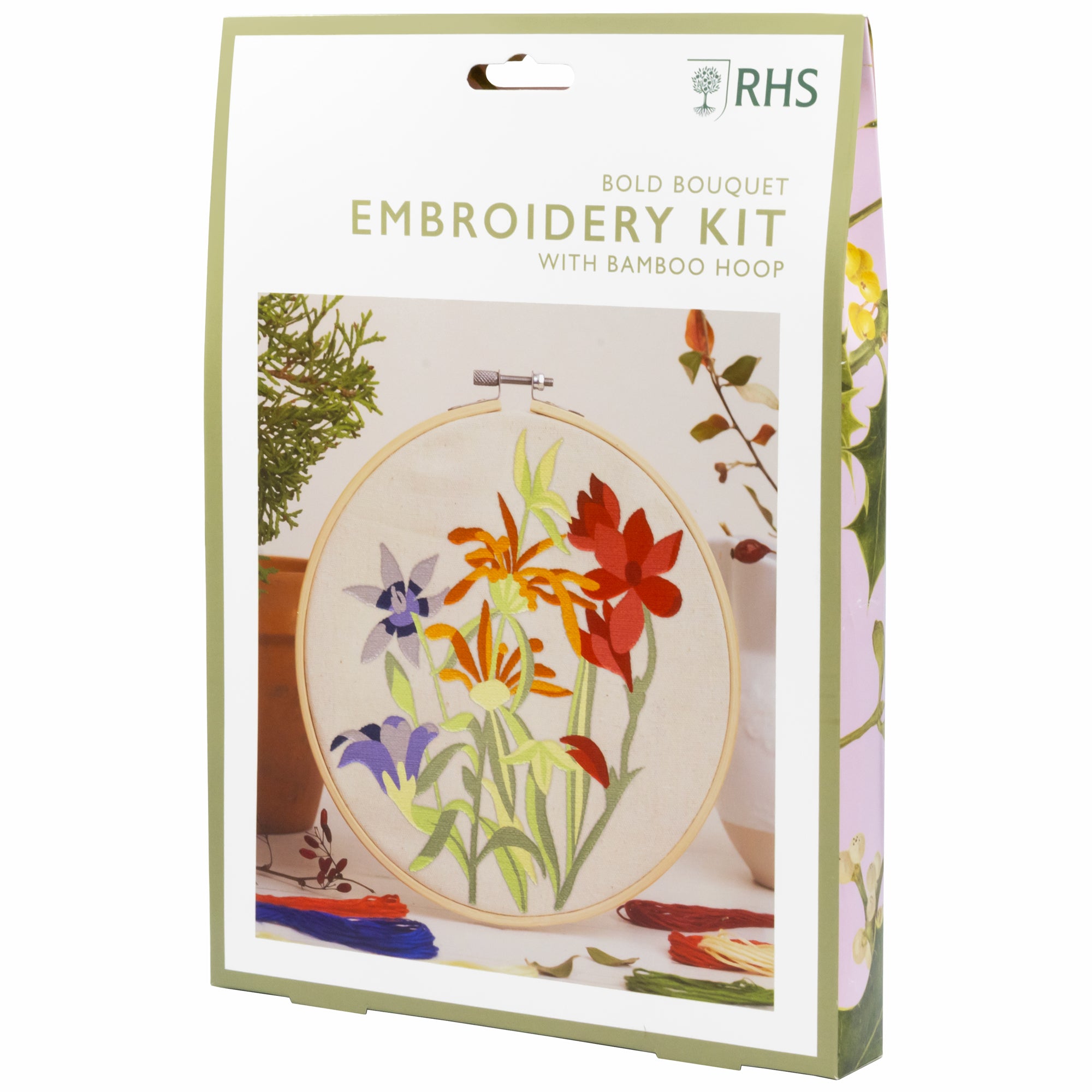 RHS Embroidery Kit with Bamboo Hoop - Bold Bouquet