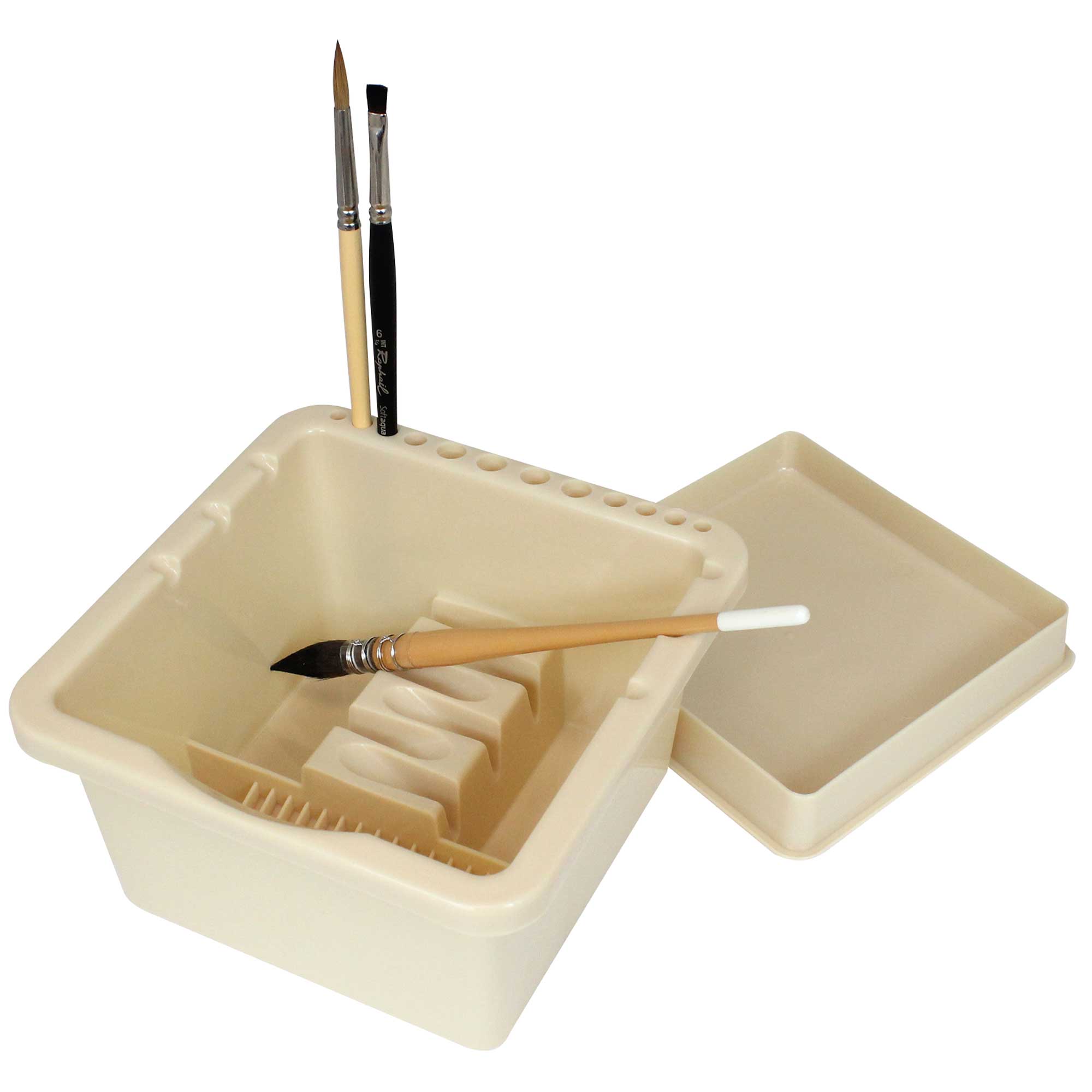 Global Plastic Brush Stand with Basin and Lid