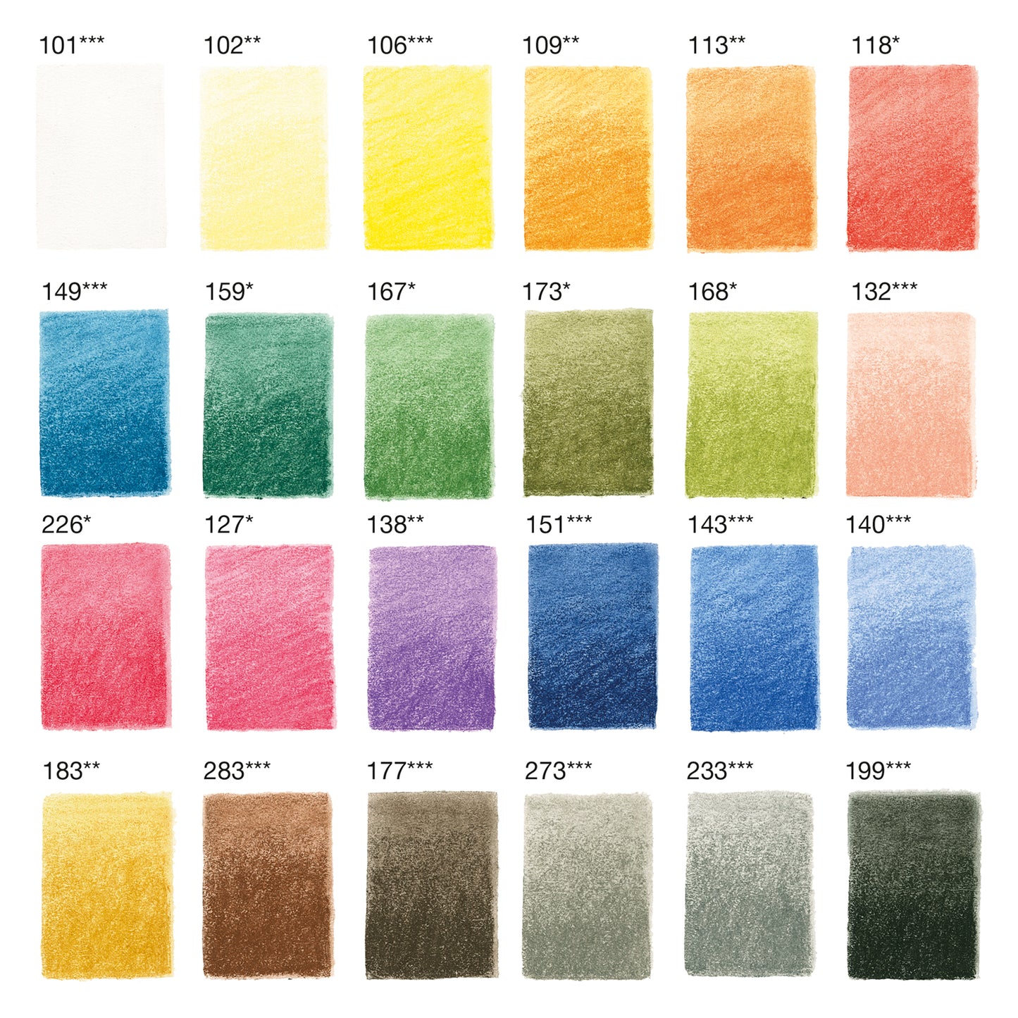 Pitt Pastel Pencils - Set of 24 Pencils Colour Swatches