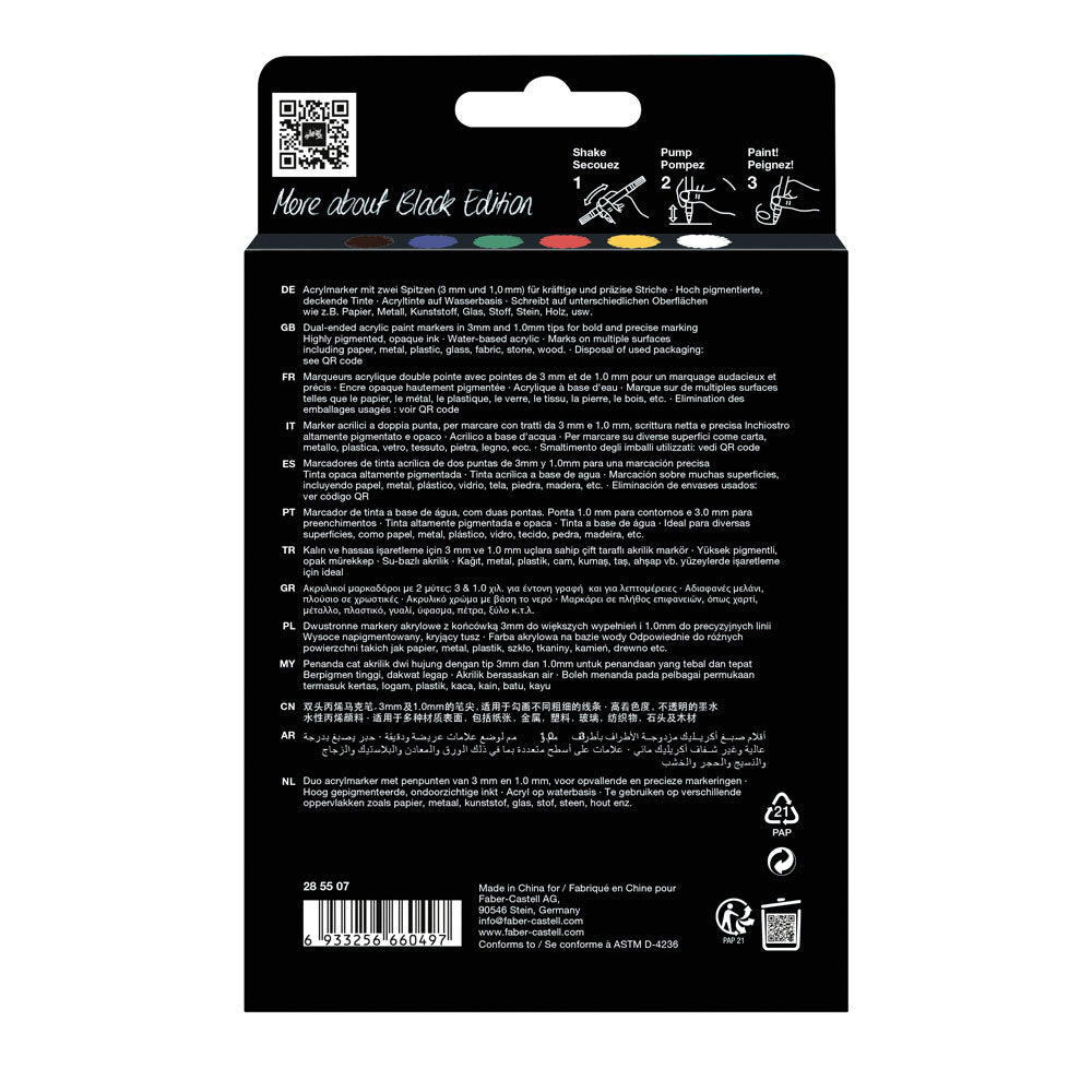 Faber-Castell : Black Edition : Shake & Paint Acrylic Dual Markers : Classic : Set of 6
