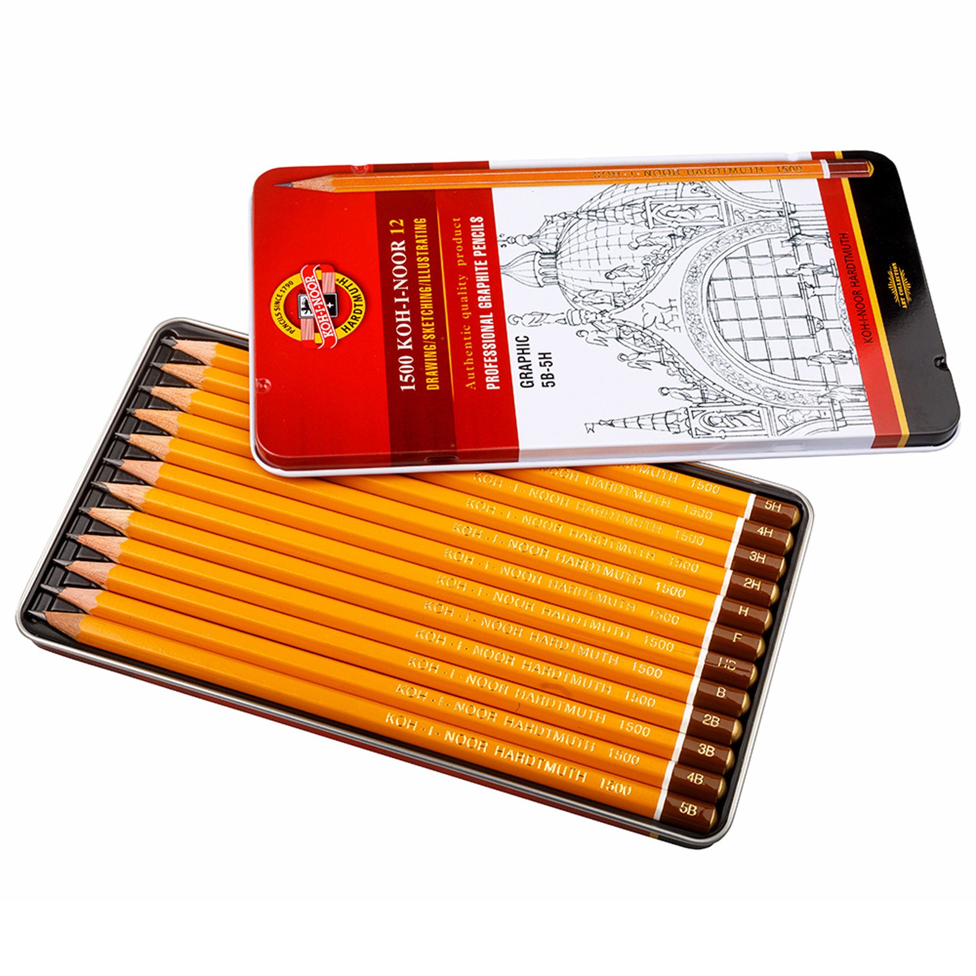 Koh-I-Noor Professional Graphite Pencils Tin of 12 5B-5H GRAPHIC