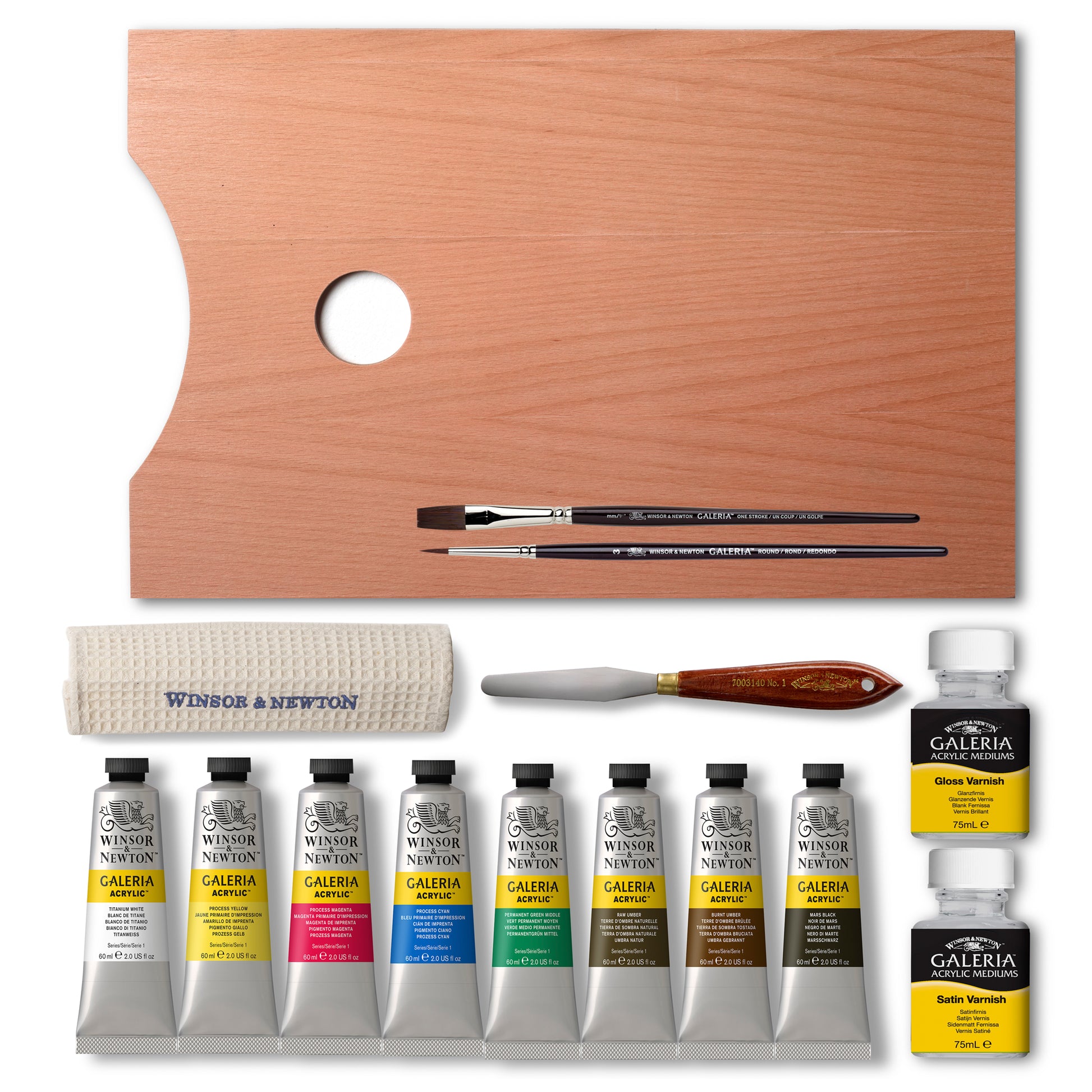 Winsor & Newton Galeria Acrylic Wooden Box Set - Set contents