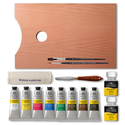 Winsor & Newton Galeria Acrylic Wooden Box Set - Set contents