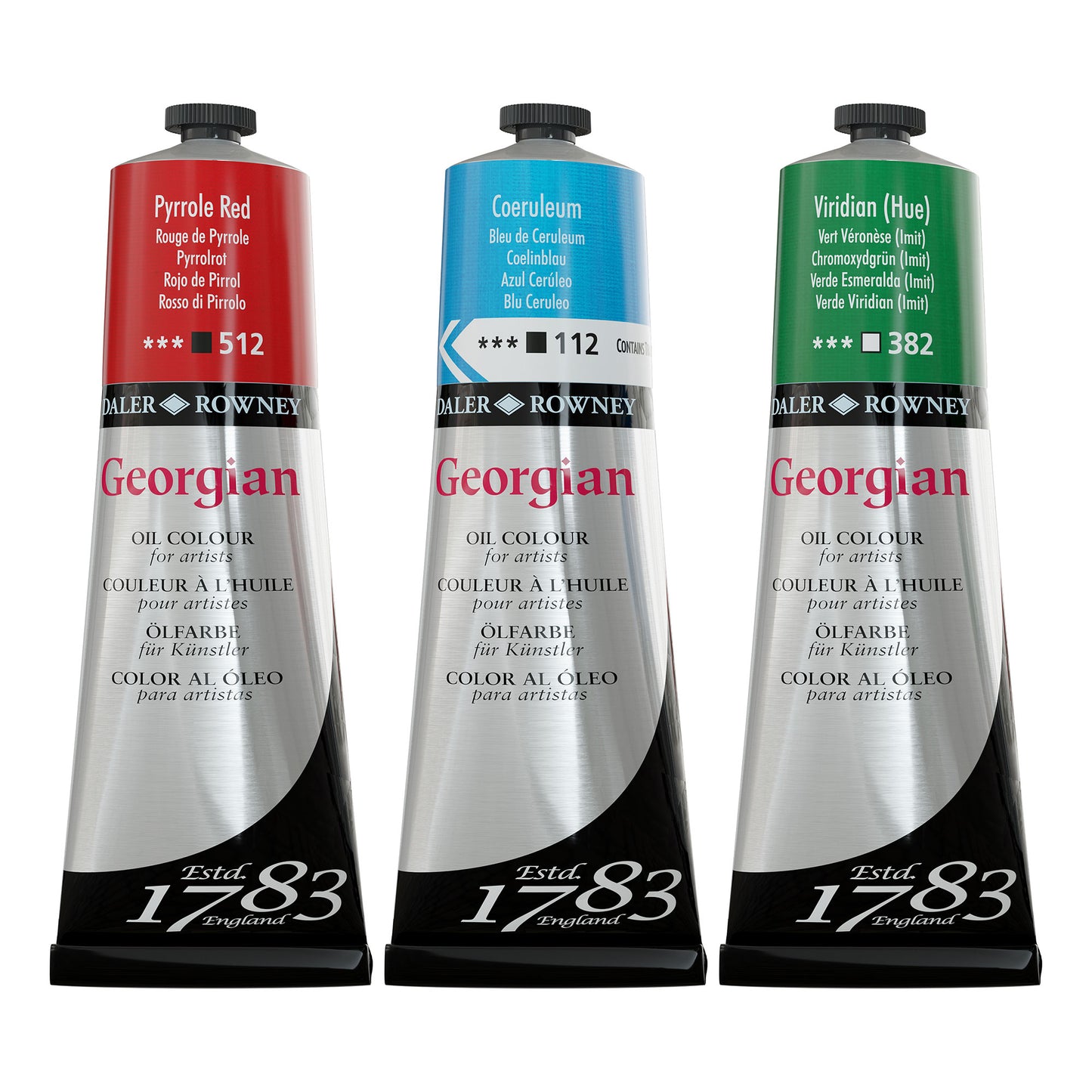 Daler-Rowney Georgian Oil Colour Tubes - 225ml - Pyrrole Red, Coeruleum, and Viridian