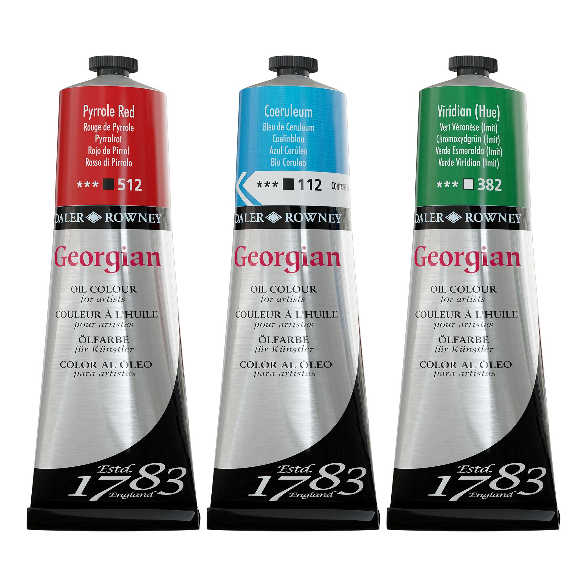 Daler-Rowney Georgian Oil Colour Tubes - 225ml - Pyrrole Red, Coeruleum, and Viridian