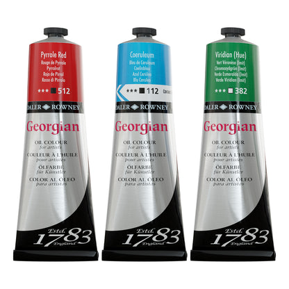 Daler-Rowney Georgian Oil Colour Tubes - 225ml - Pyrrole Red, Coeruleum, and Viridian