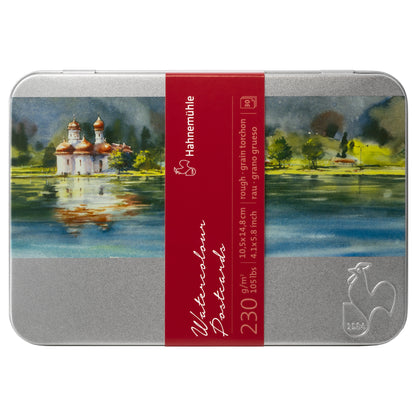 Hahnemuhle Watercolour Postcard Metal Tins - 230gsm - Rough - 30 Postcards - 10.5 x 14.8cm