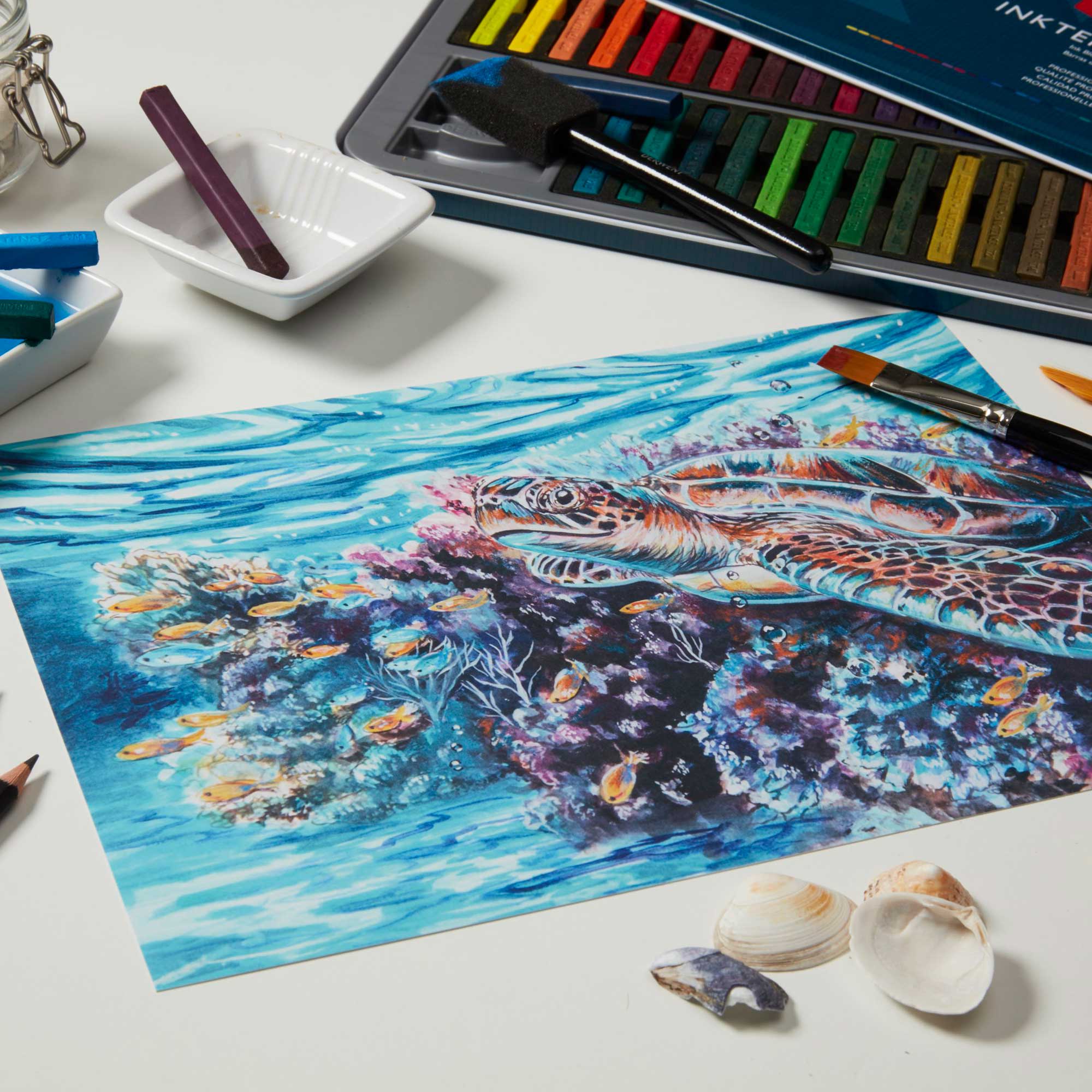 Derwent Inktense Colour BLOCKS Tin of 72 Sample Illustration