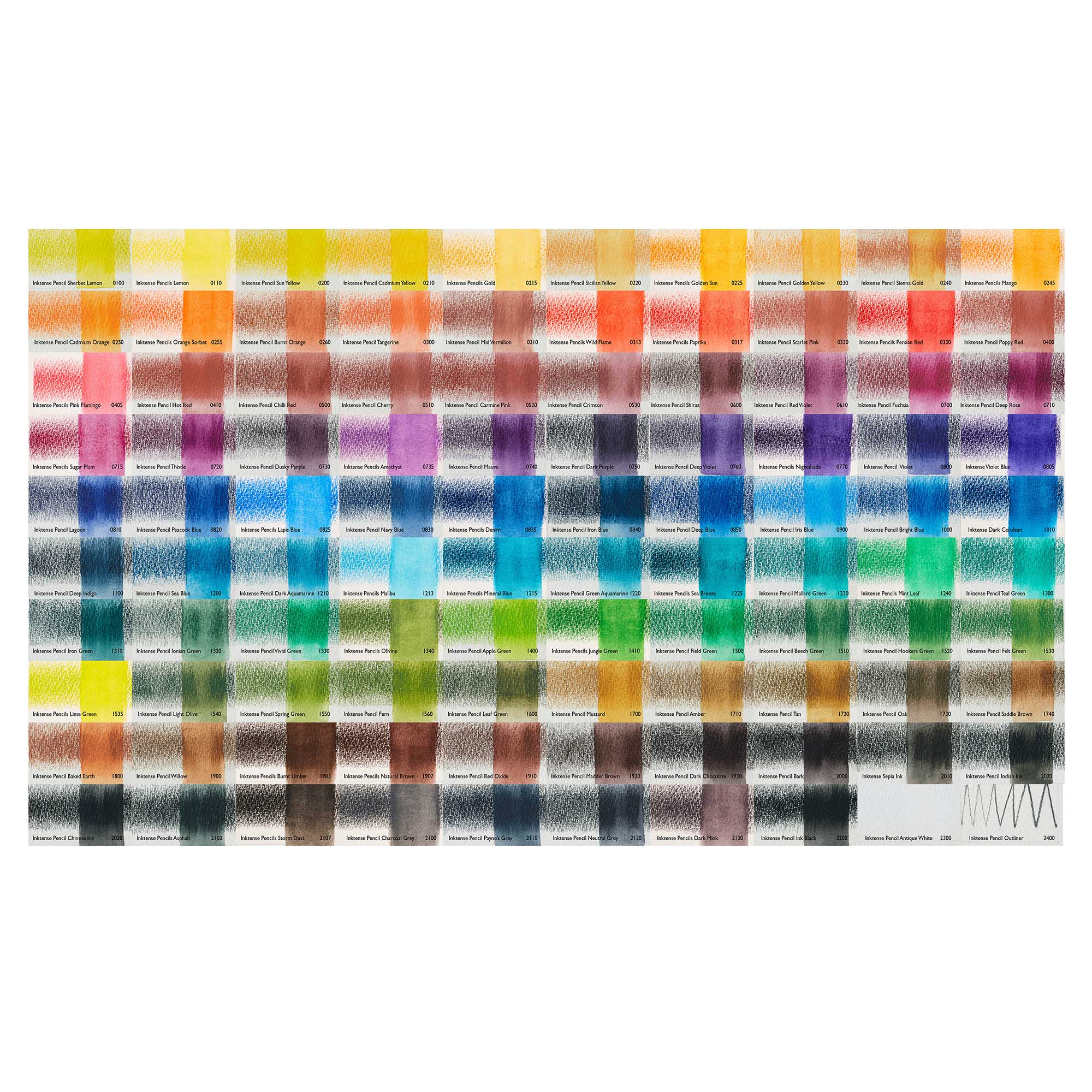 Derwent Inktense 100 Water Soluble Pencils Tin - Swatches
