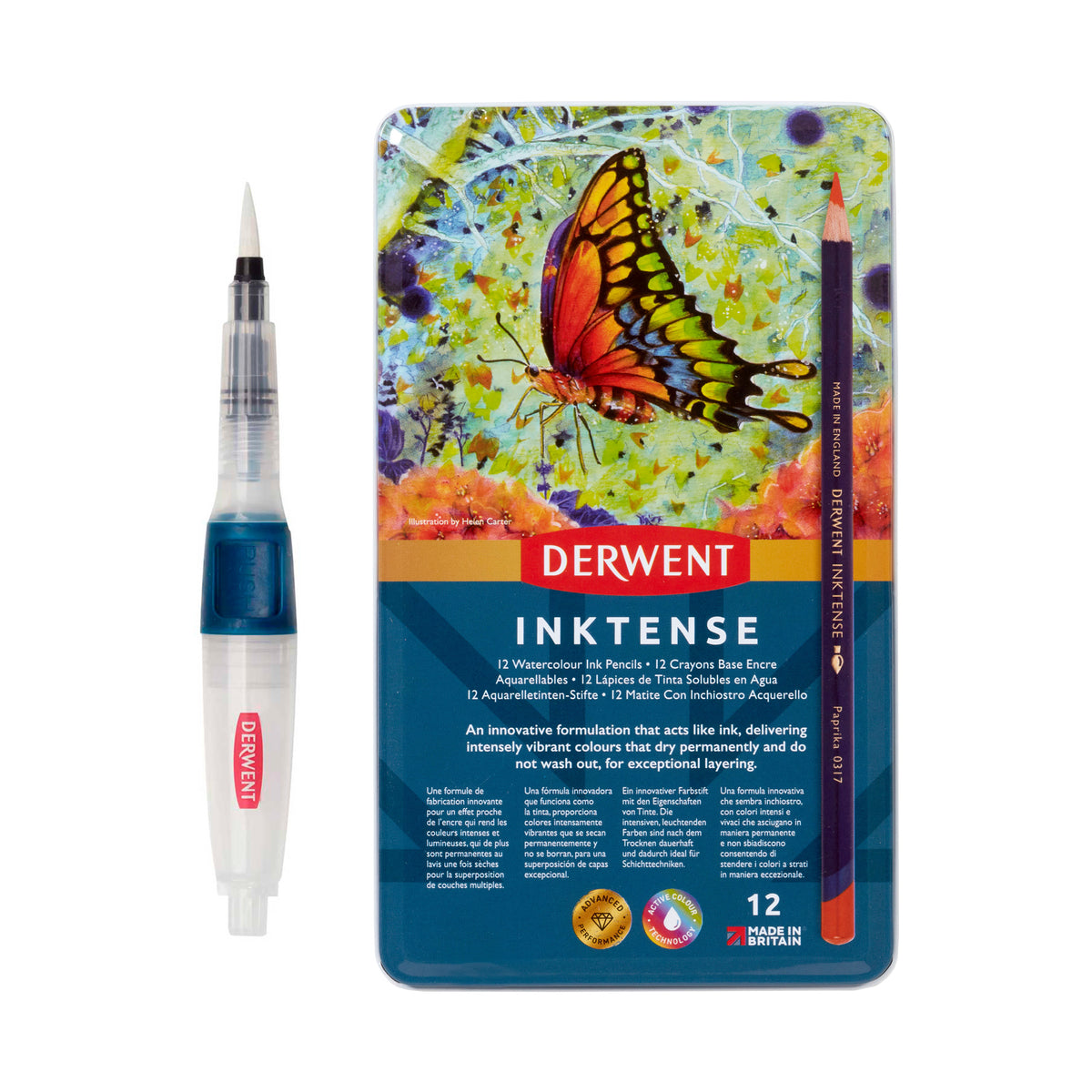 Derwent Inktense Watercolour Ink Pencils - Tin of 12 + Free Waterbrush Worth £10.00