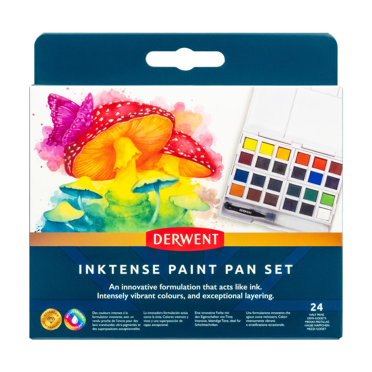 Derwent Inktense Watercolour Paint Pans - Set of 24 Half Pans