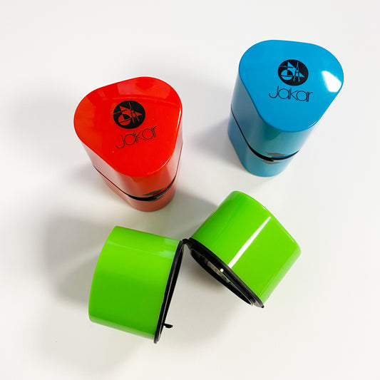 Jakar Double/Single Hole Trio Pencil Sharpener in Three Colours, Red, Green, and Blue
