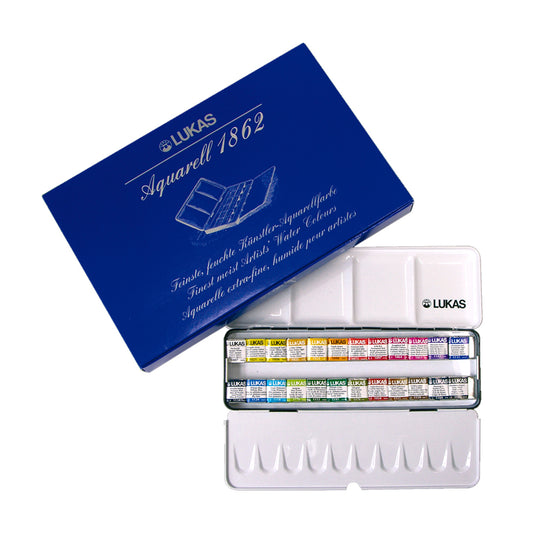 Lukas : 1862 : Watercolour Paint : Half Pan : Metal Tin : Set of 24