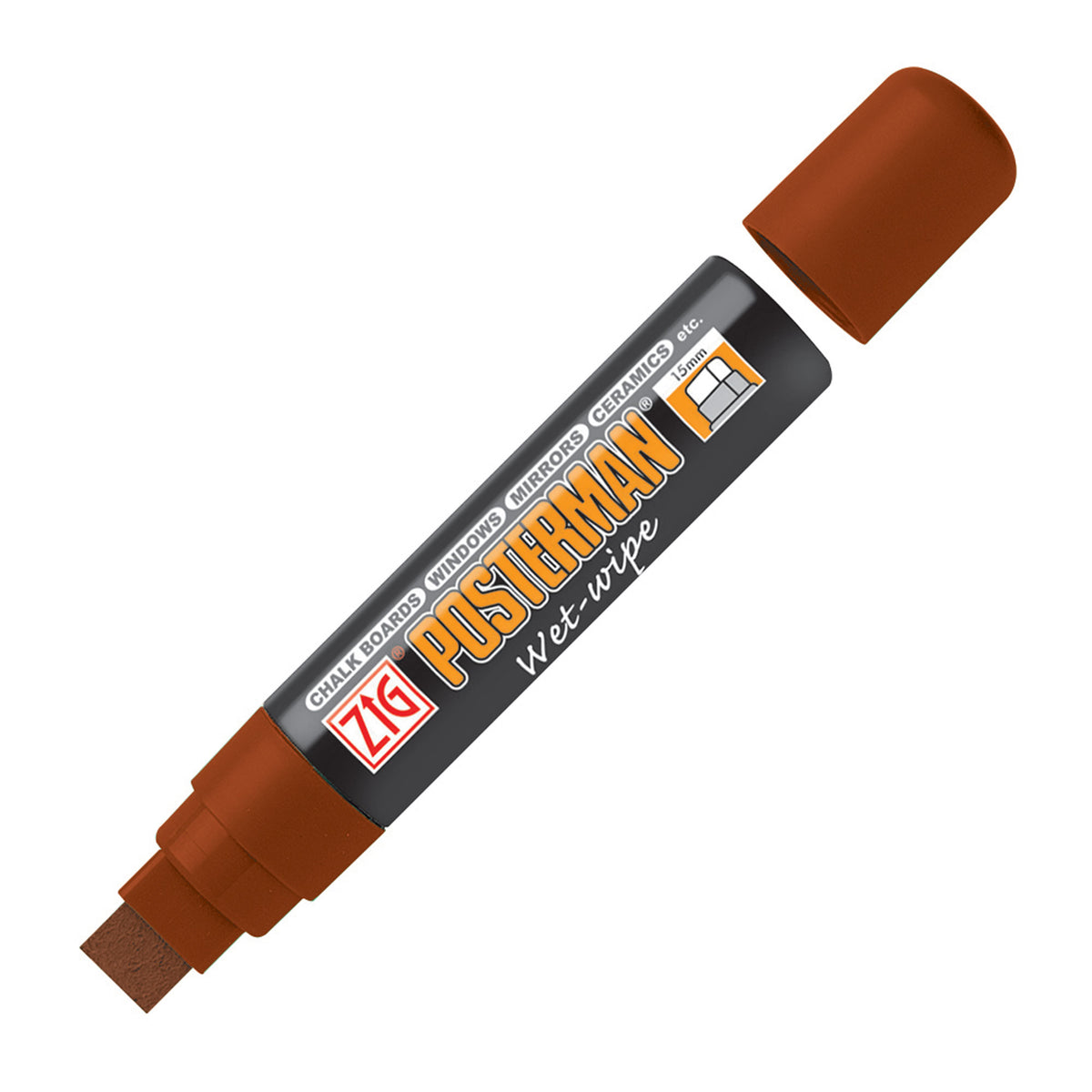 ZIG Posterman Wet-Wipe Big &amp; Broad Tip 15mm Marker Pen - Brown