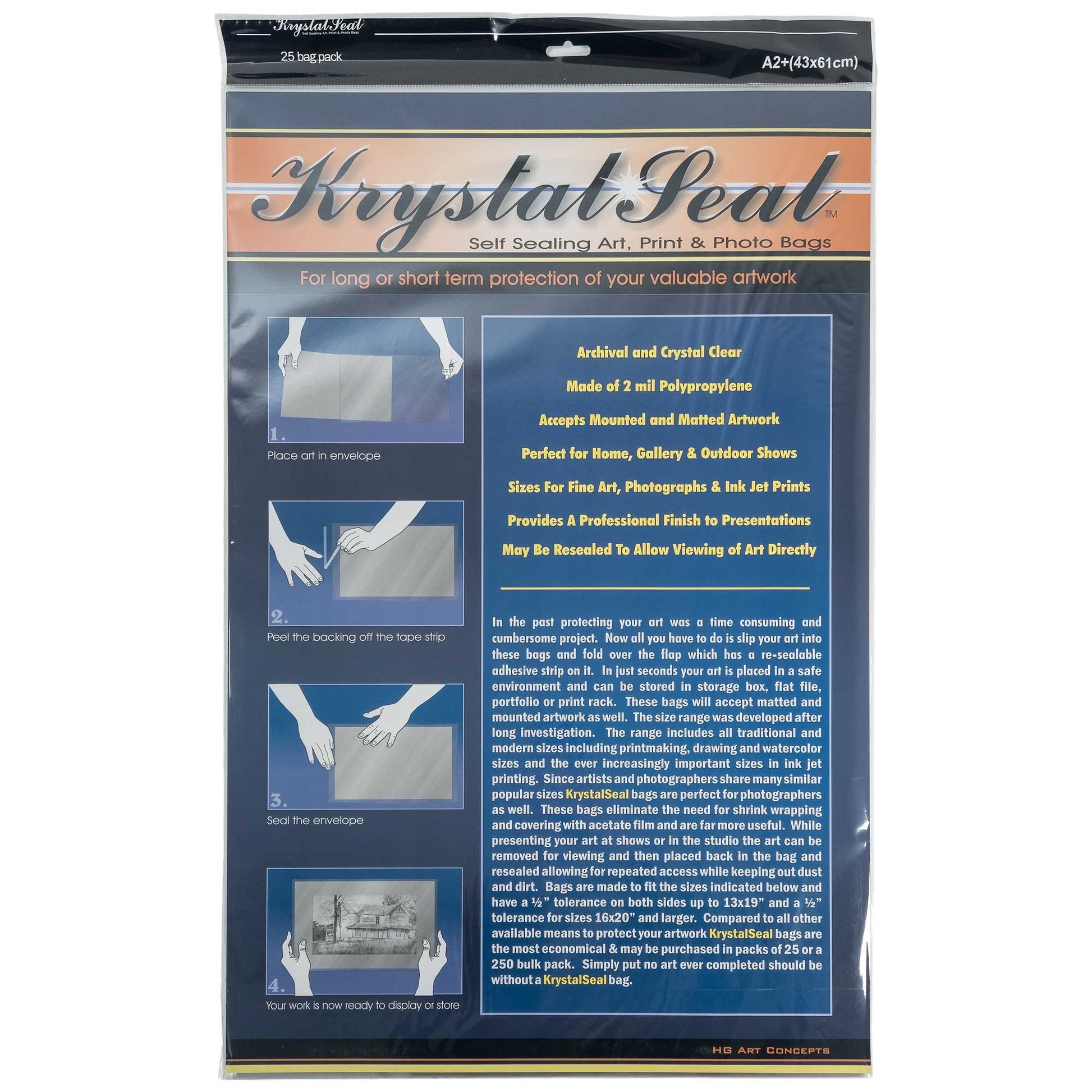 Krystal Seal Self Sealing Art, Print & Photo Bags - A2