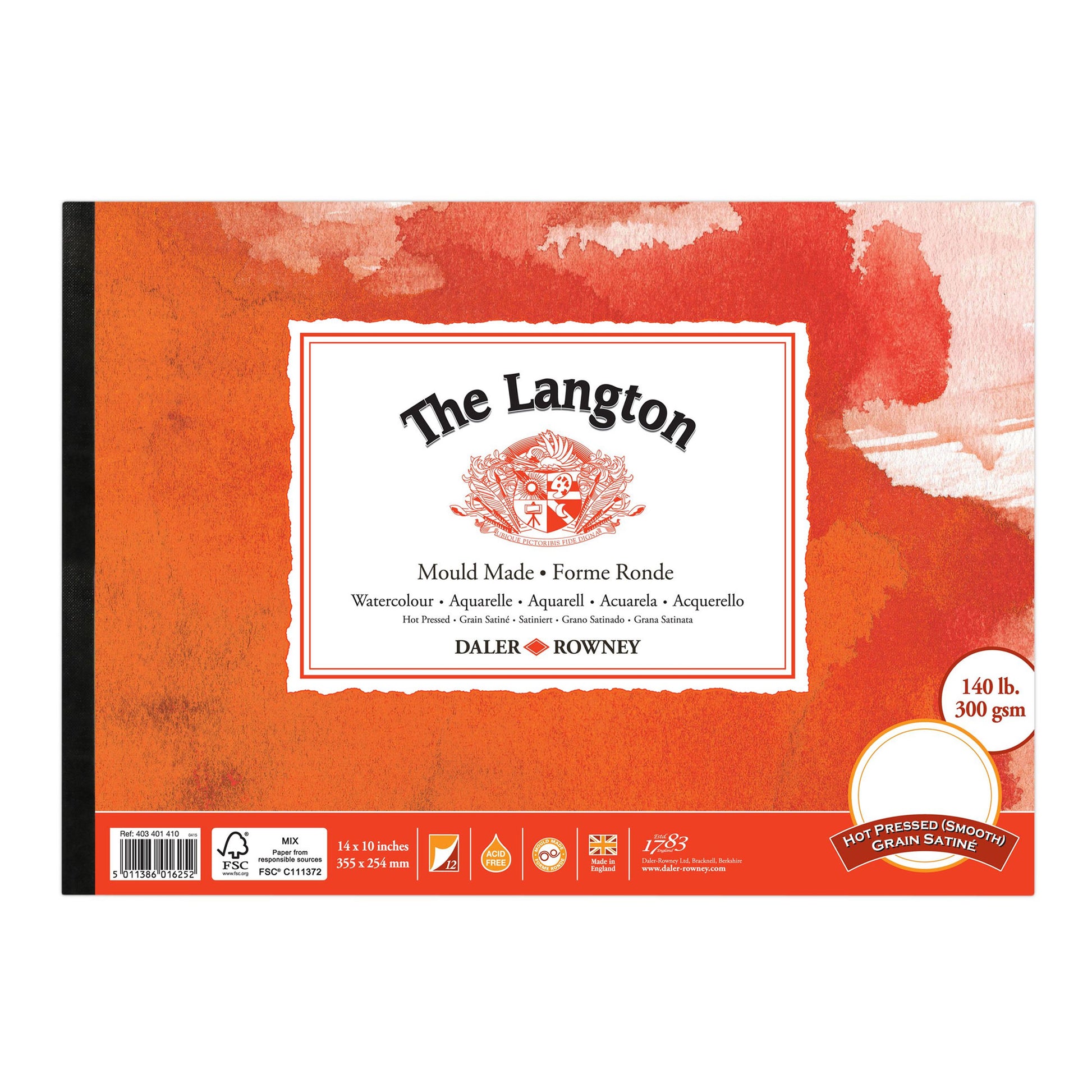Daler-Rowney Langton Watercolour Pads Mould Made Extra Smooth (Hot Pressed) - 14 x 10 inches