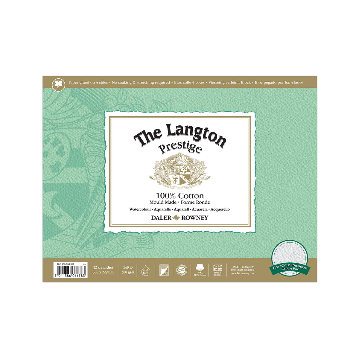 Daler-Rowney Langton Prestige Watercolour Block - 300gsm / 140lb - Cold Pressed (NOT) - 12 Sheets