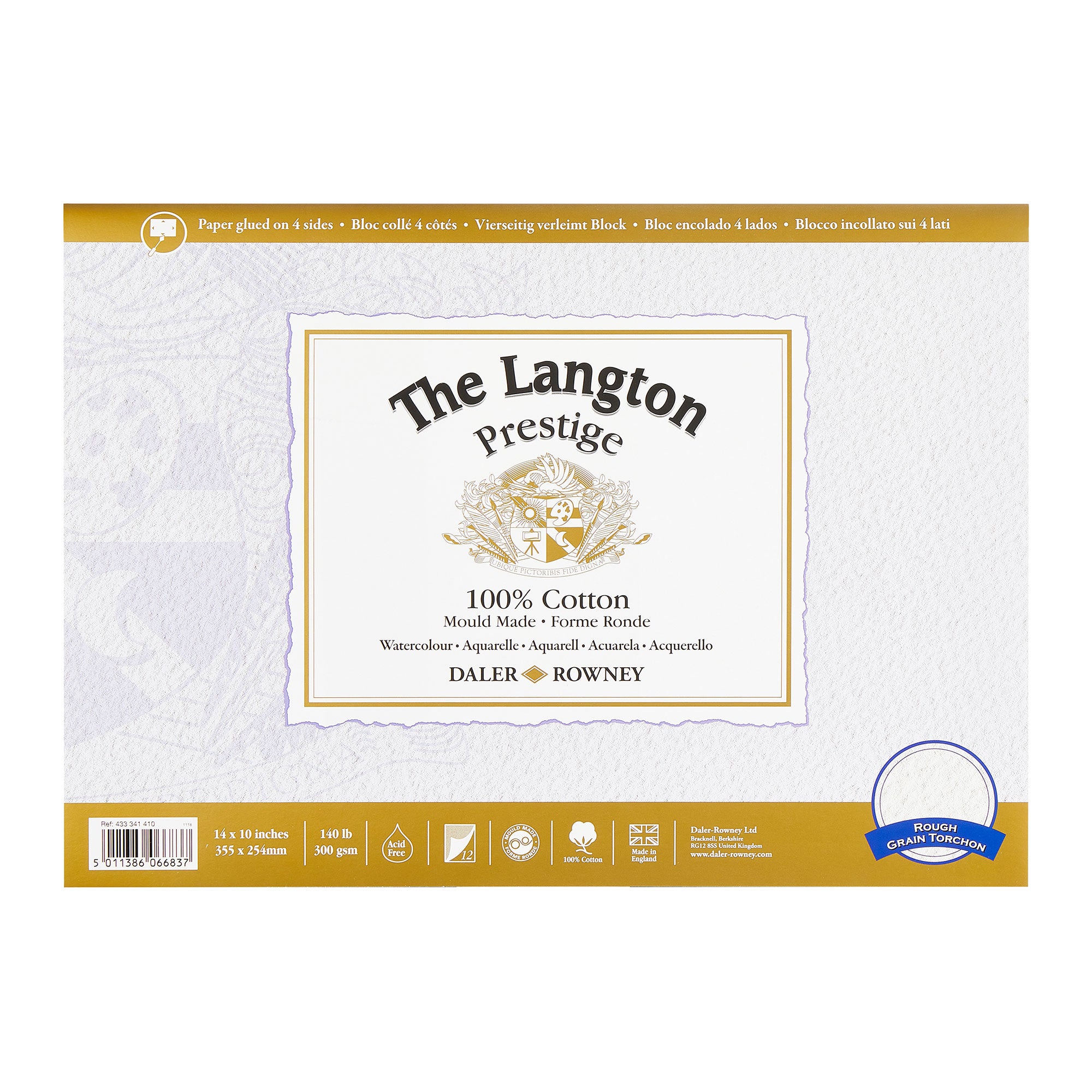 Daler-Rowney Langton Prestige Watercolour Block - 300gsm / 140lb - Rough - 12 Sheets