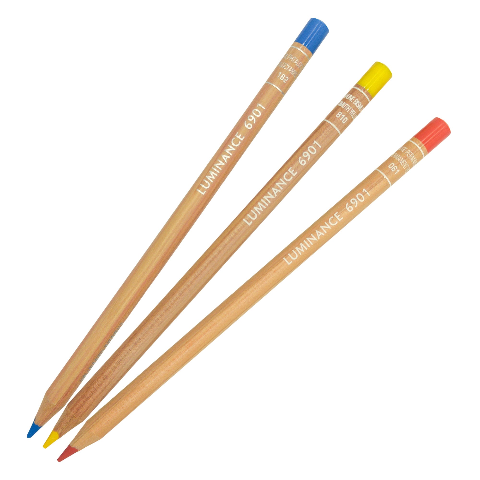 Caran d'Ache LUMINANCE 6901® Individual Pencils - Phthalo Blue, Bismuth Yellow, Permanent Red