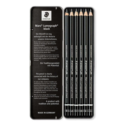 Staedtler Mars Lumograph - Set of 6 Artists Pencils - Tin Open