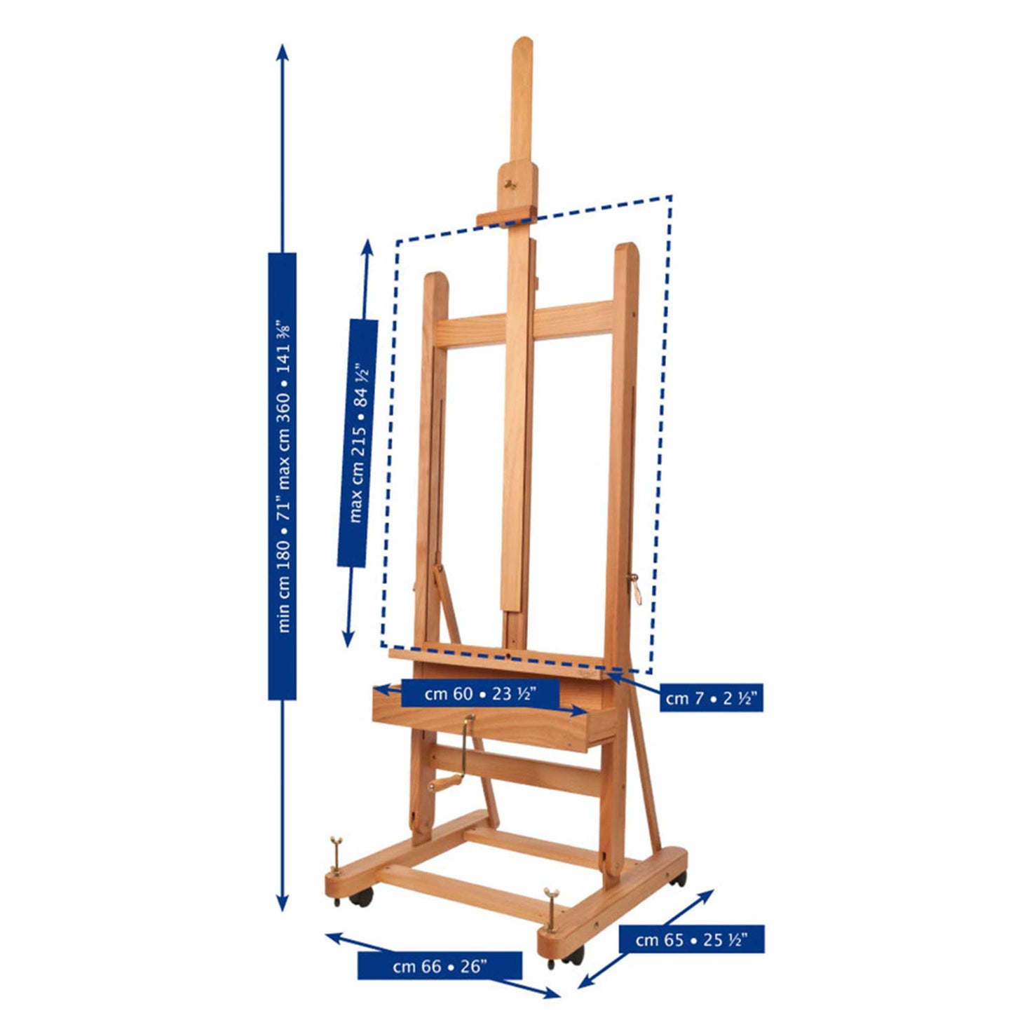 Mabef M05 Studio Easel Dimensions