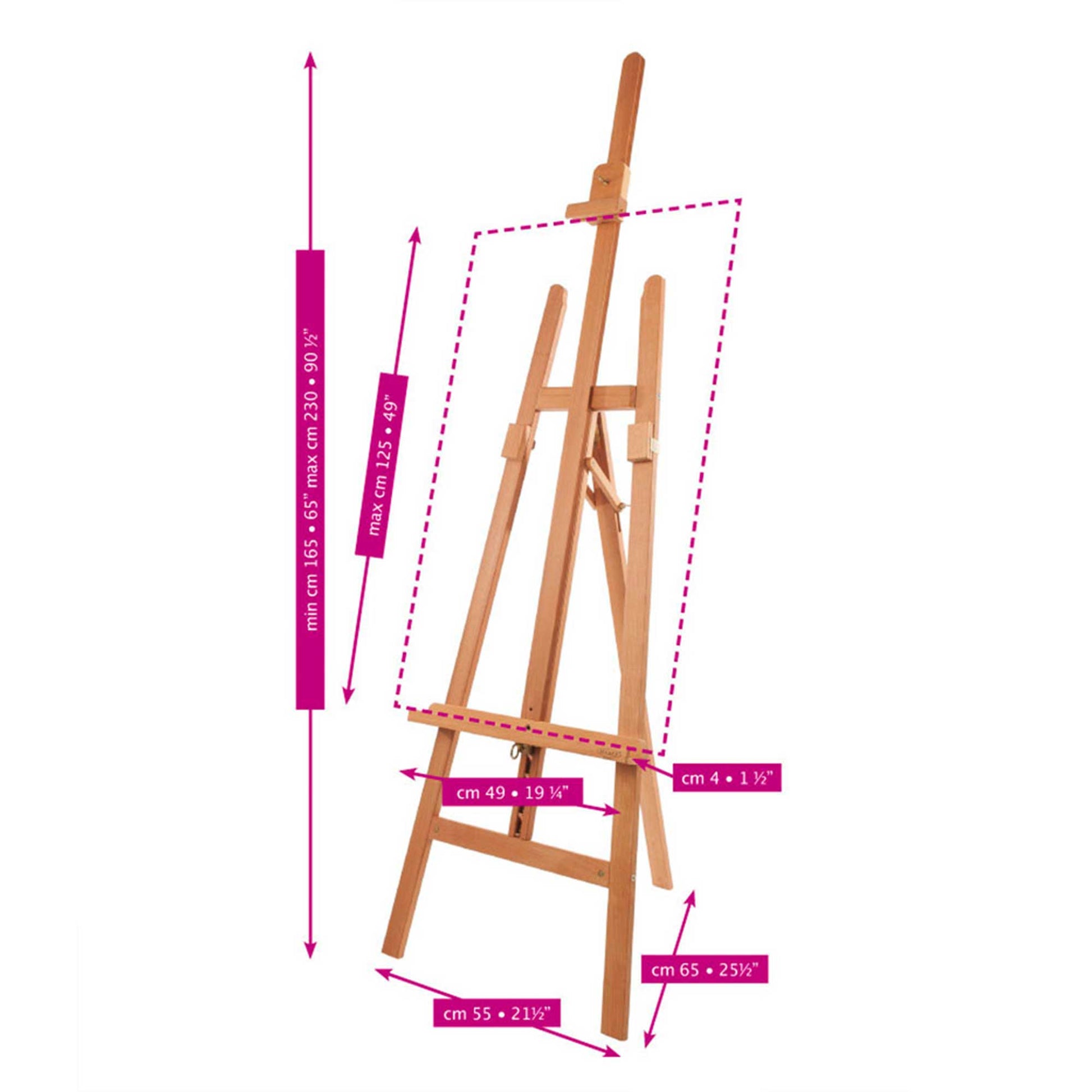 Mabef M13 Lyre Easel Dimensions