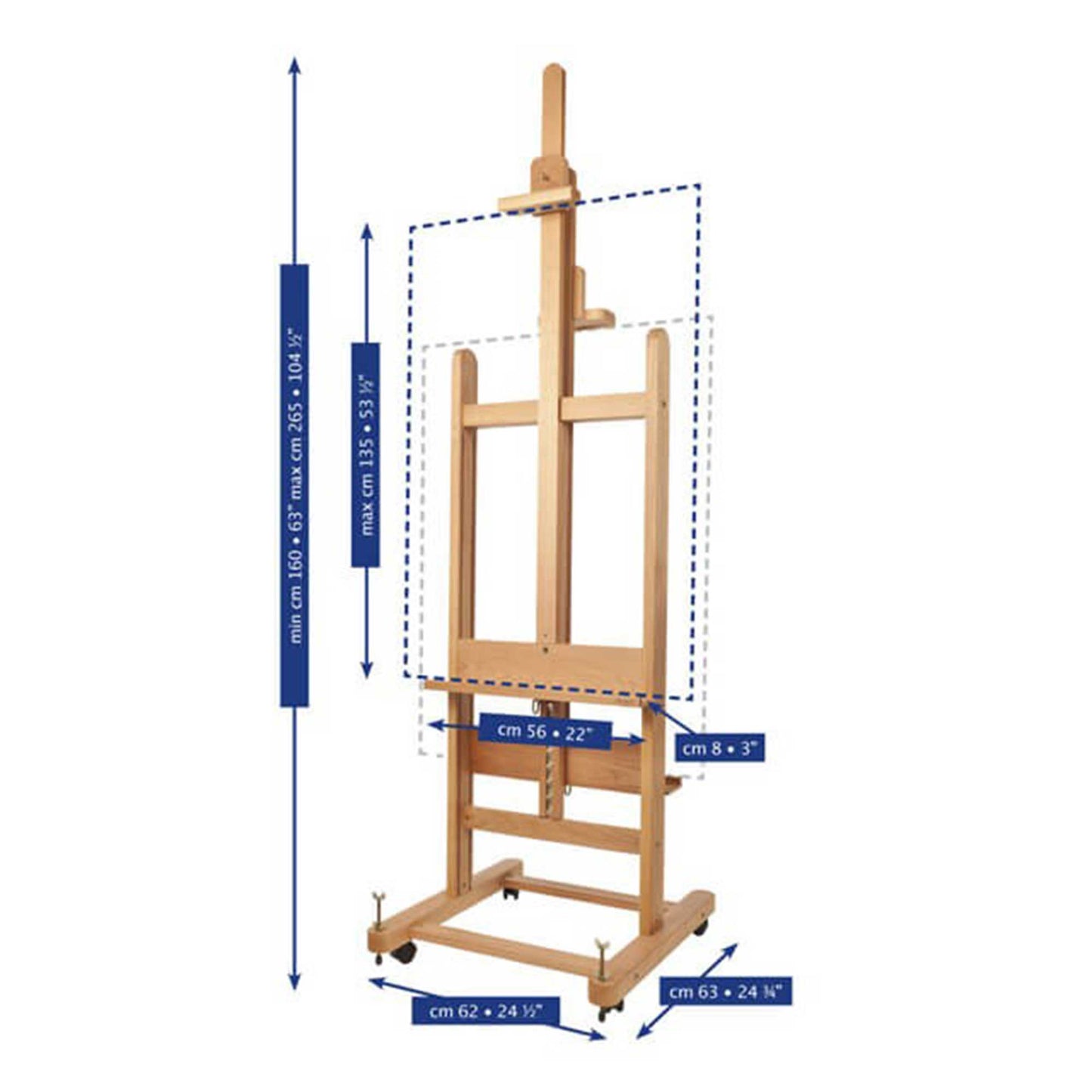 Mabef M19 Beech Double Sided Studio Easel Dimensions
