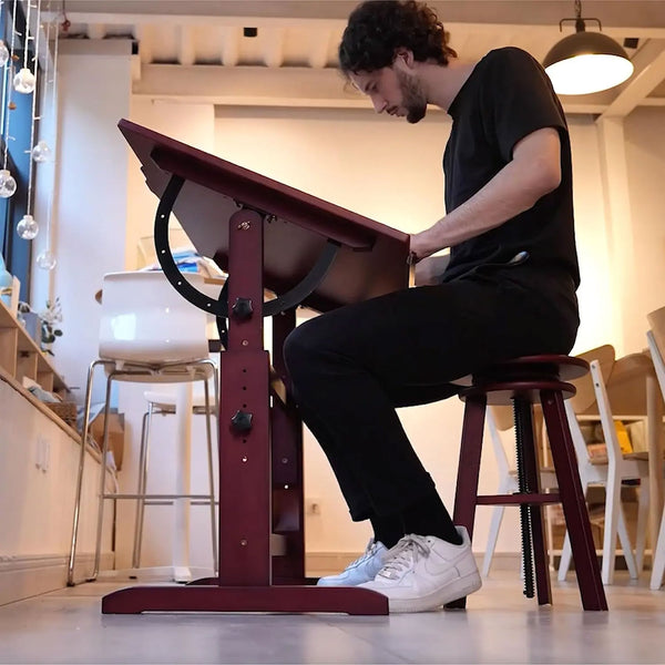MEEDEN Artists Drafting Stool with Adjustable Height - Deep Walnut