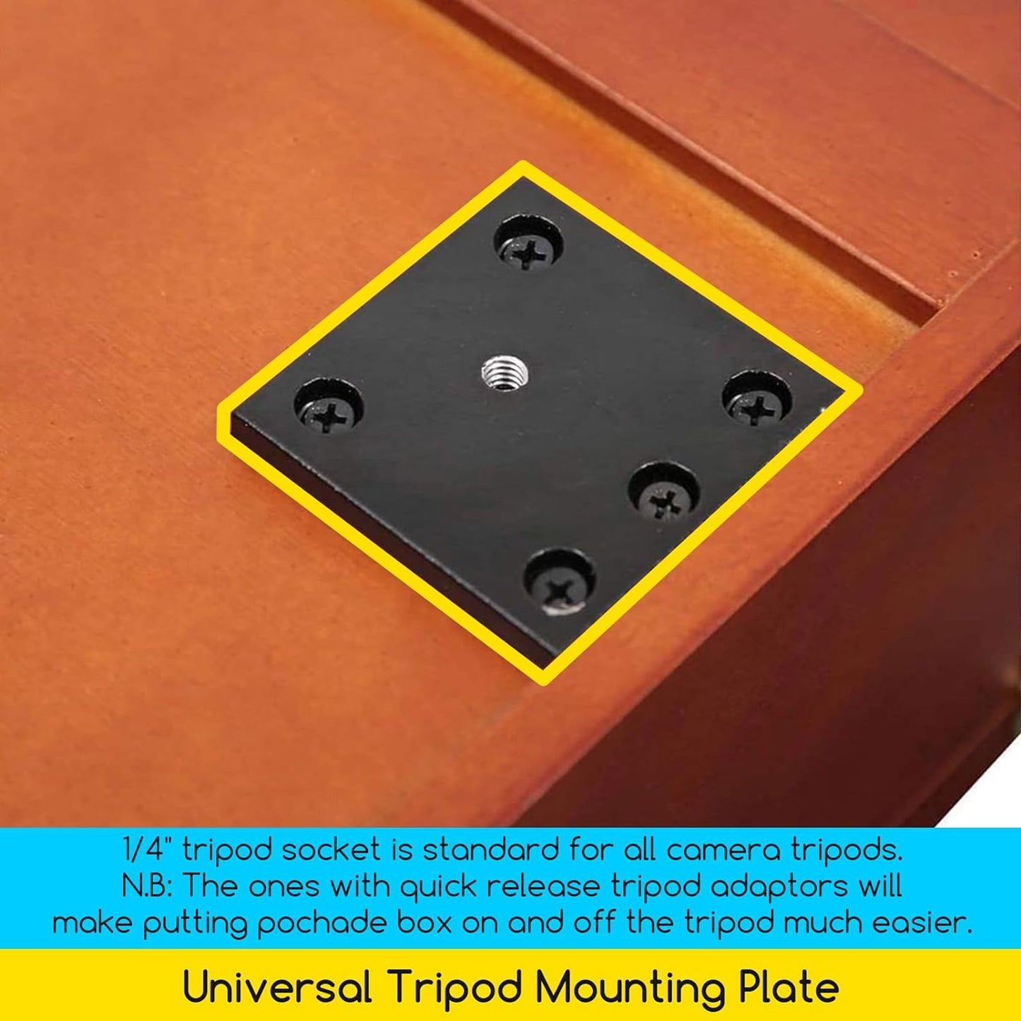 Equipped with a 1/4" tripod socket, this pochade box effortlessly pairs with standard camera tripods, ensuring compatibility with a wide range of tripod options.