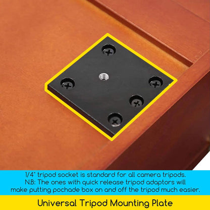 Equipped with a 1/4" tripod socket, this pochade box effortlessly pairs with standard camera tripods, ensuring compatibility with a wide range of tripod options.