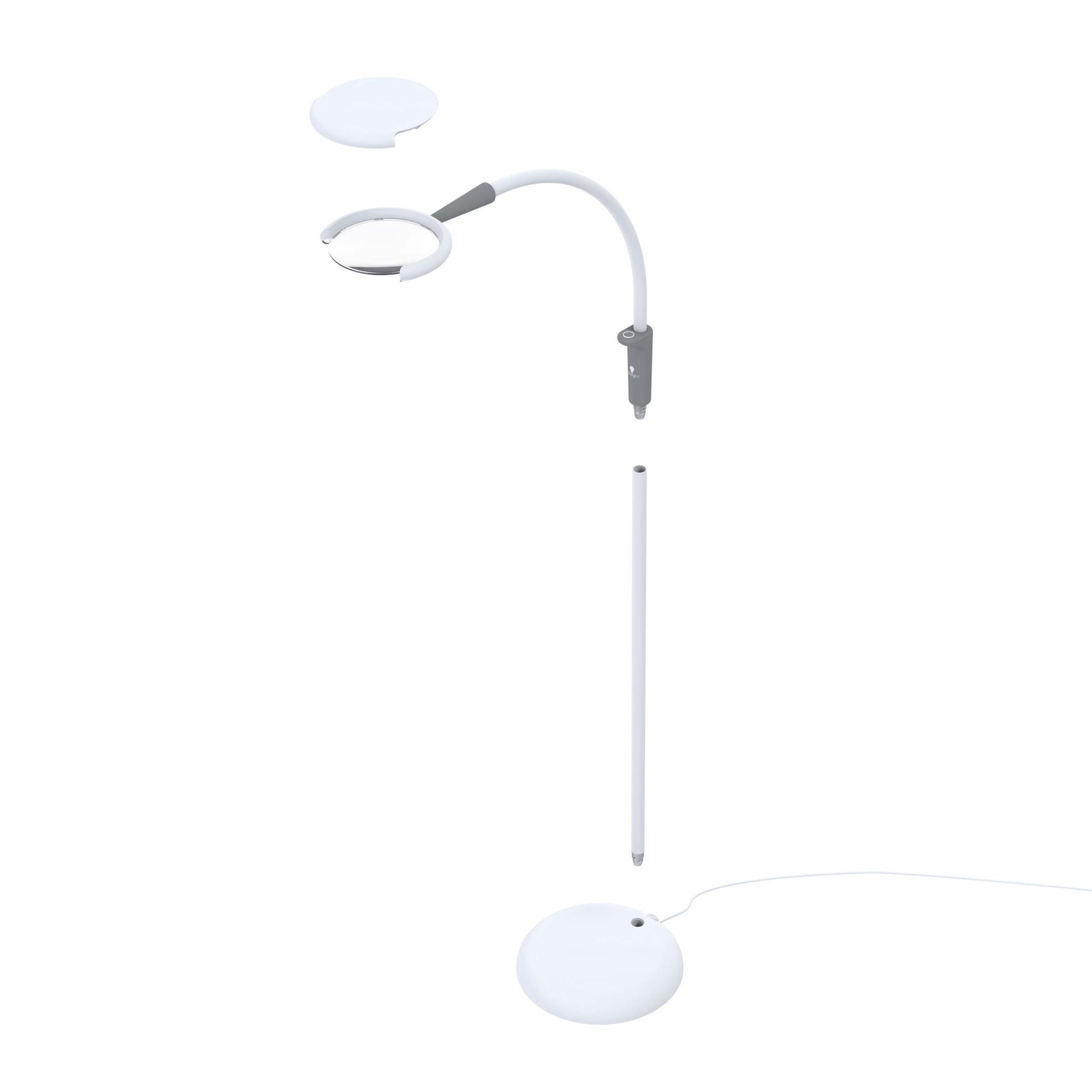 Daylight Company Magnificent Pro – 3-in-1 Magnifying Lamp disassembled showing base, arm, and light components.