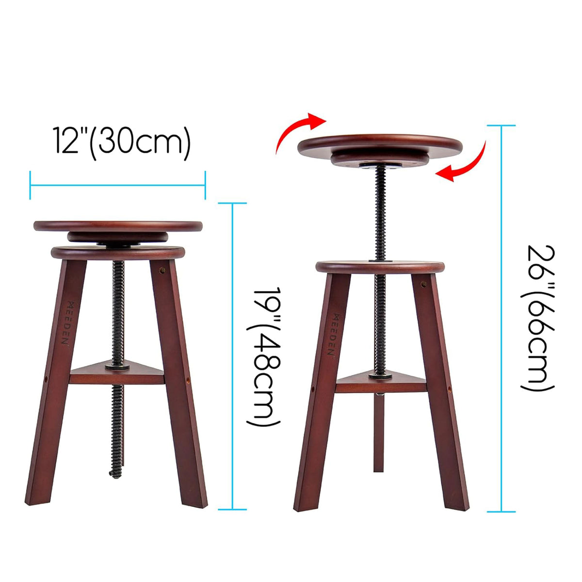 MEEDEN Artists Drafting Stool with Adjustable Height - Deep Walnut