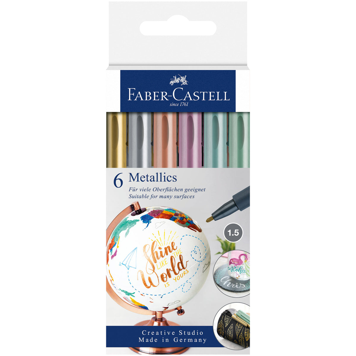 Faber-Castell Set of 6 Metallic Bullet Nib Pens - Box