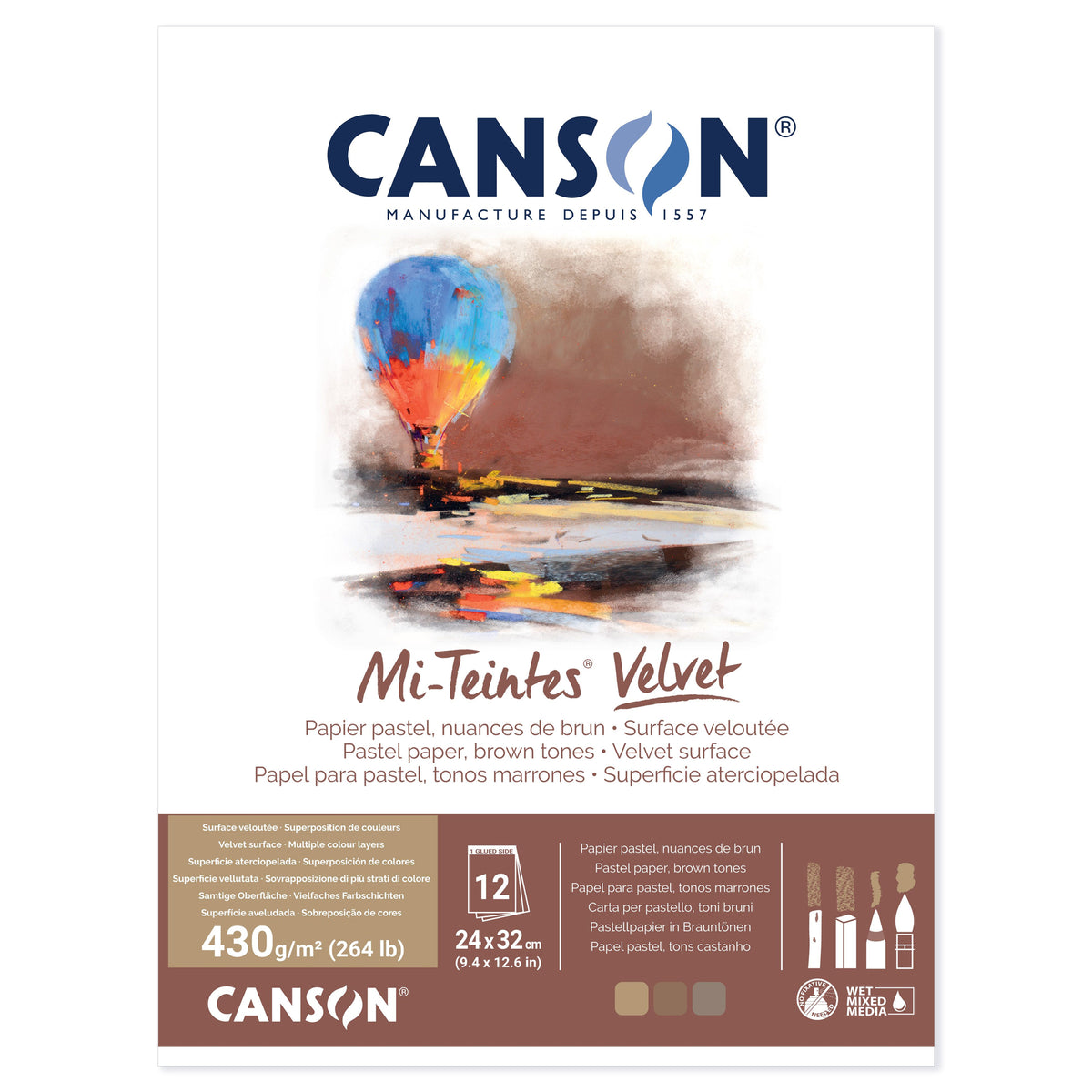 Canson Mi-Teintes Velvet Pad - Brown Tones - 430gsm - 12 sheets - 24 x 32cm